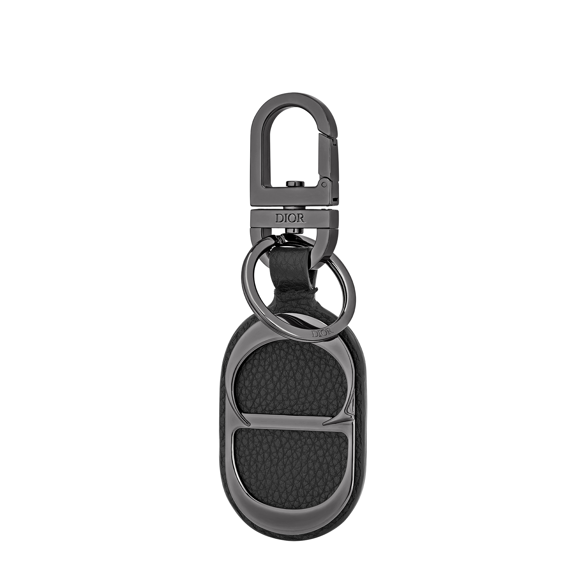 CD Icon Key Ring Black Grained Calfskin E01