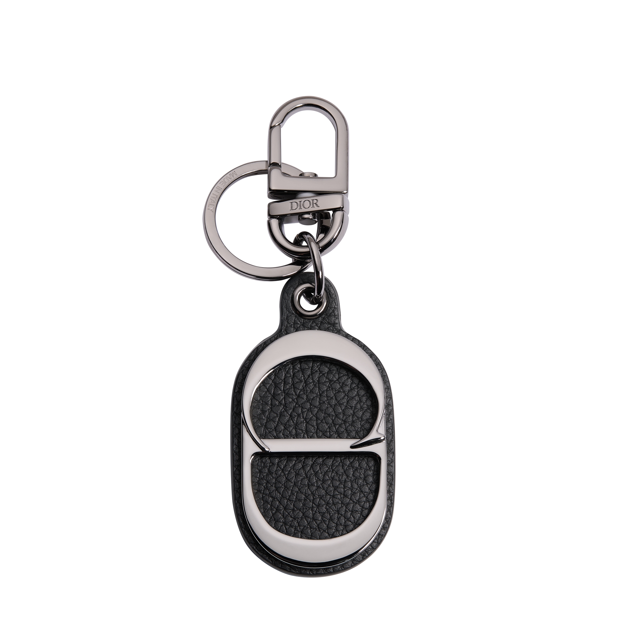 CD Icon Key Ring Black Grained Calfskin E01