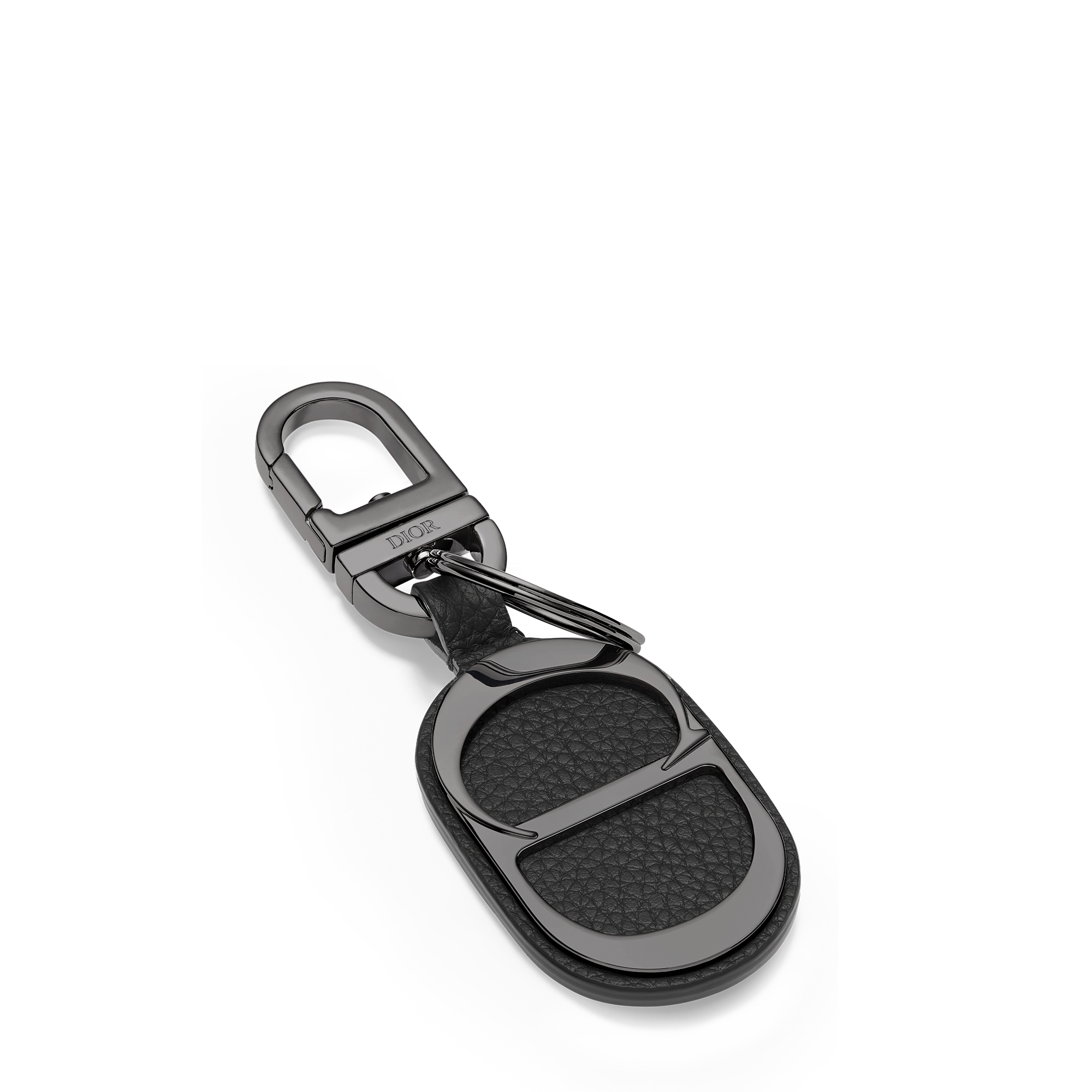 CD Icon Key Ring Black Grained Calfskin E03