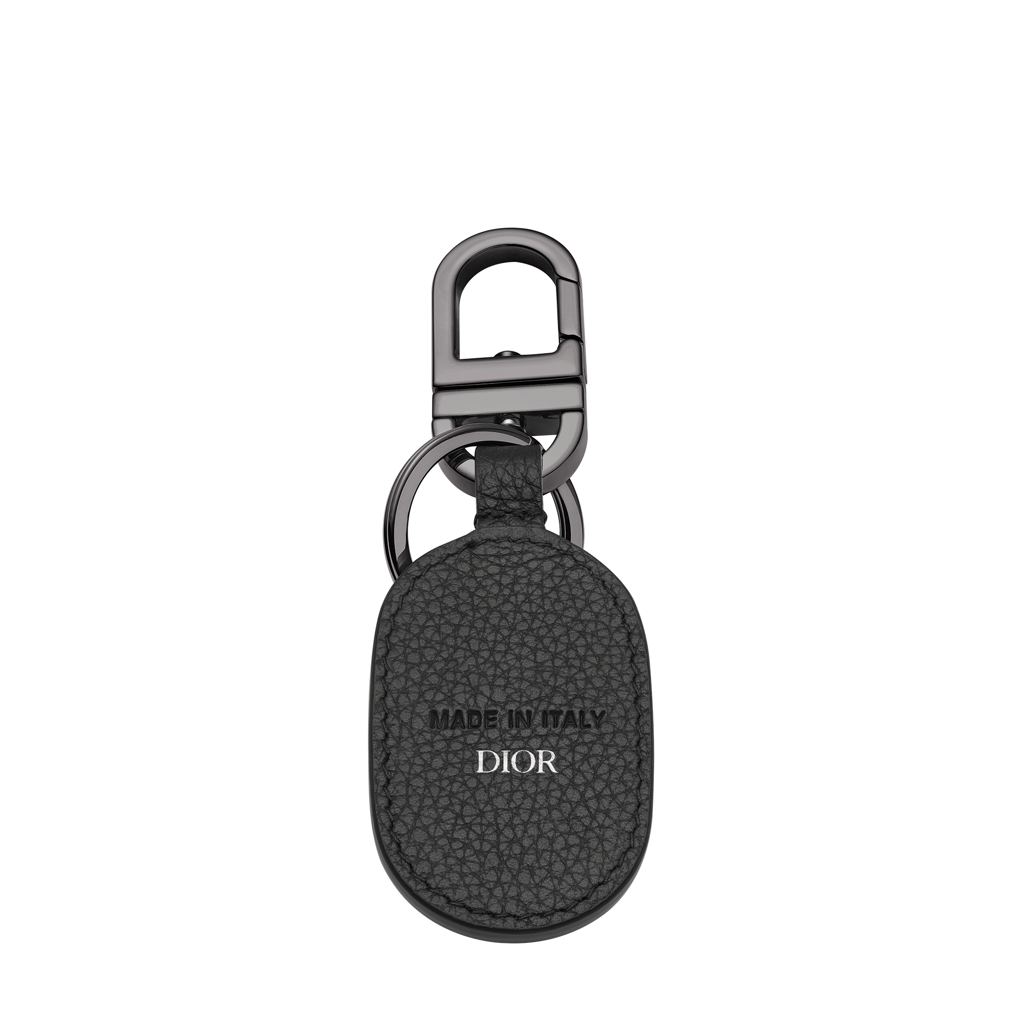 CD Icon Key Ring Black Grained Calfskin E08