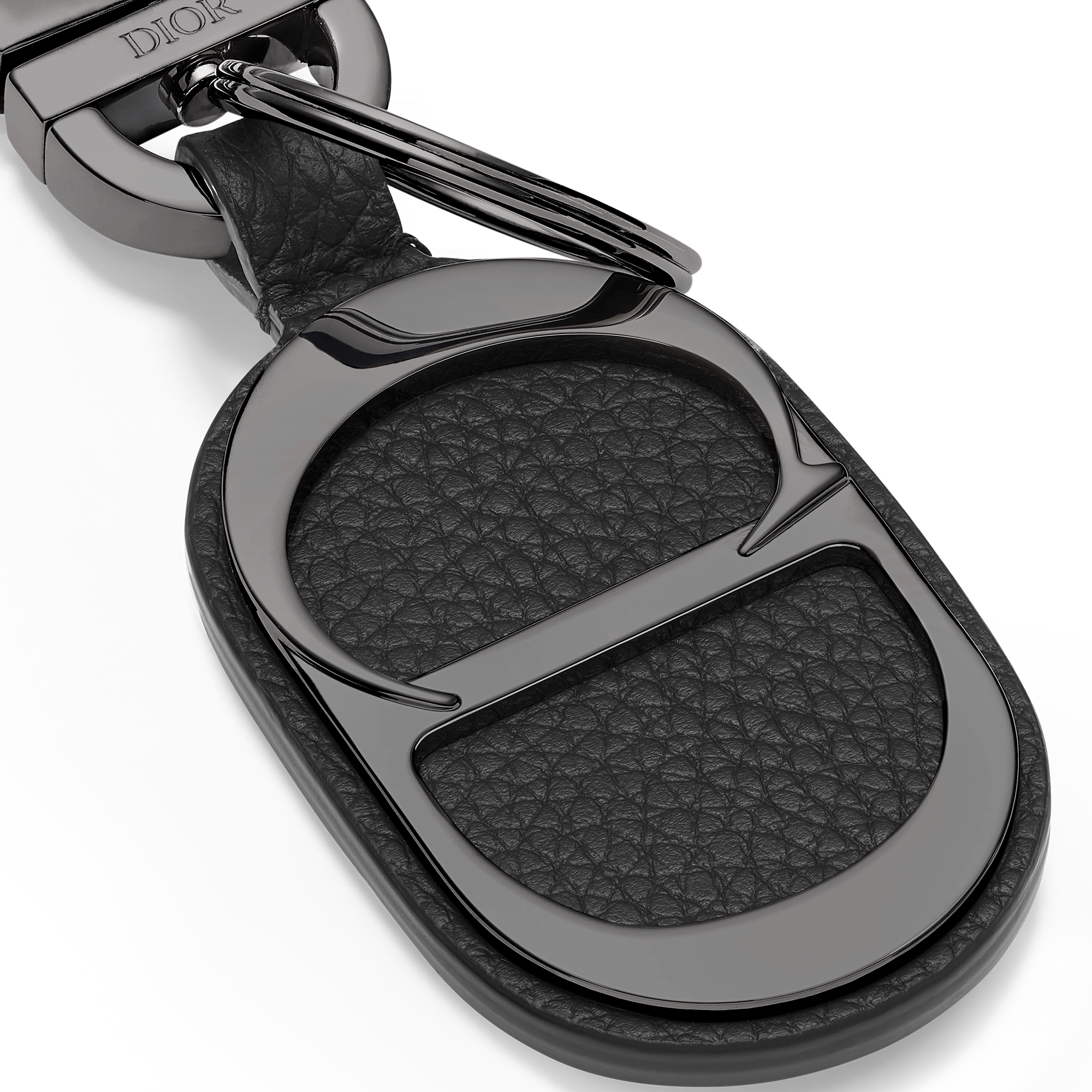 CD Icon Key Ring Black Grained Calfskin E09
