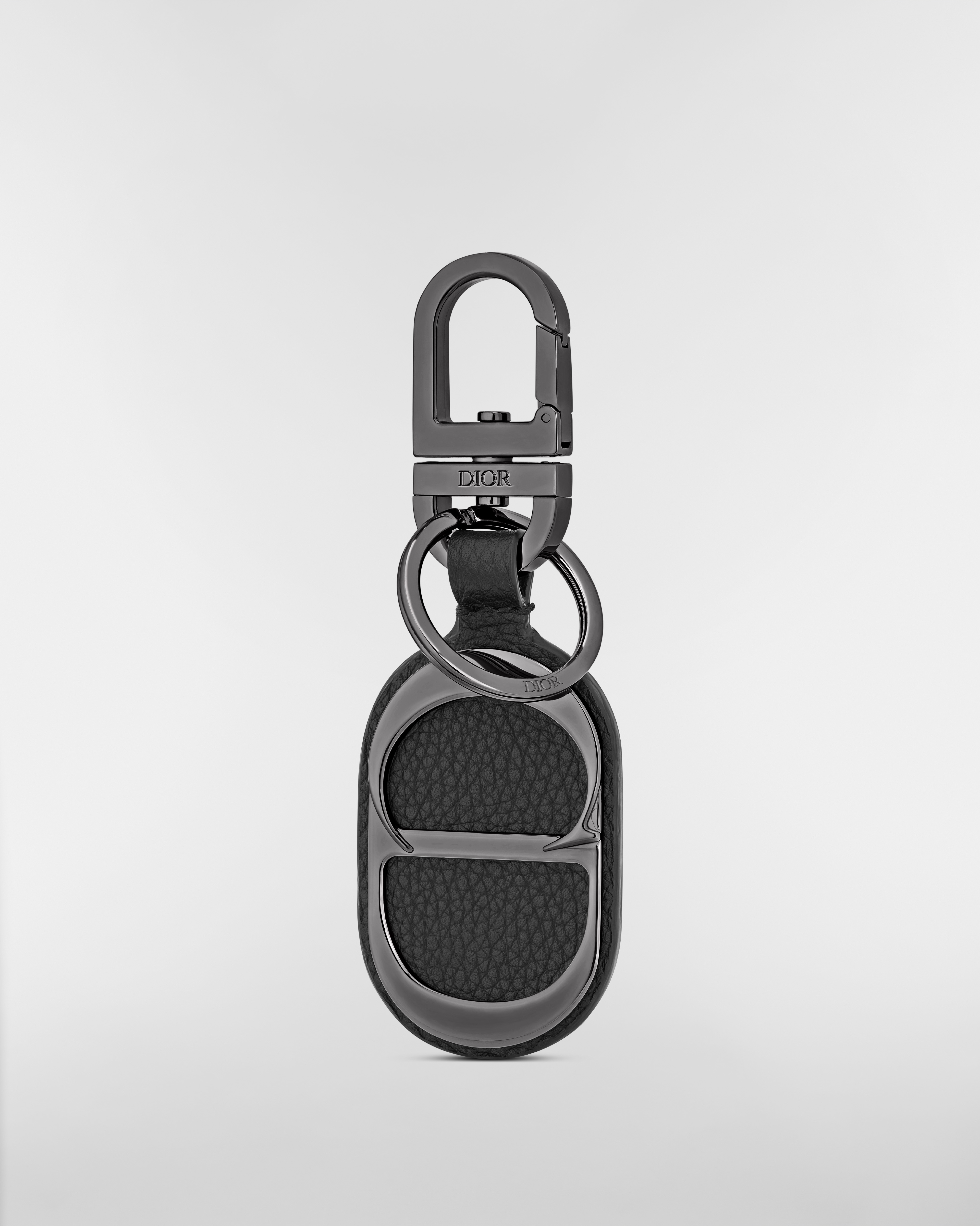 CD Icon Key Ring Black Grained Calfskin E01