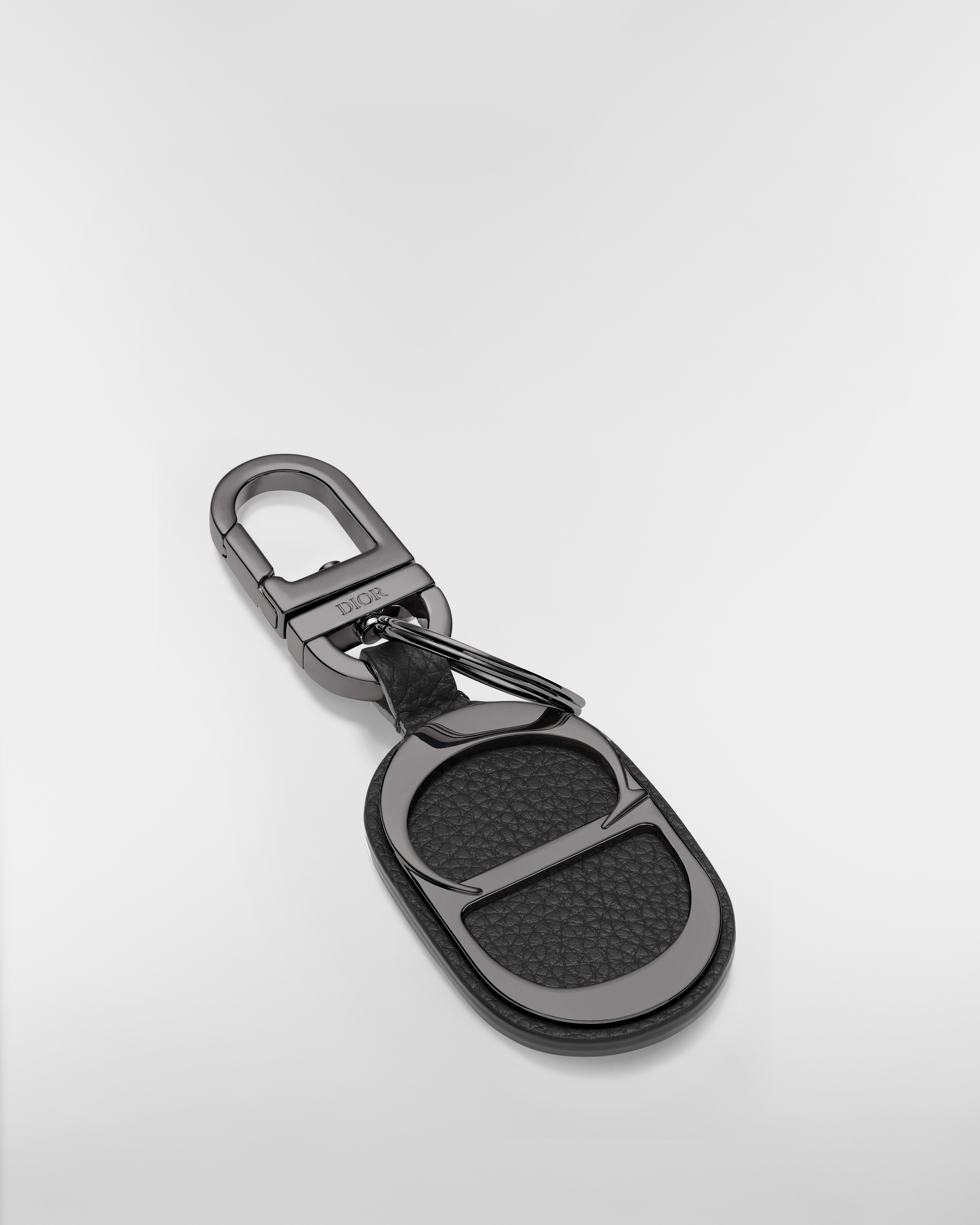 CD Icon Key Ring Black Grained Calfskin E03