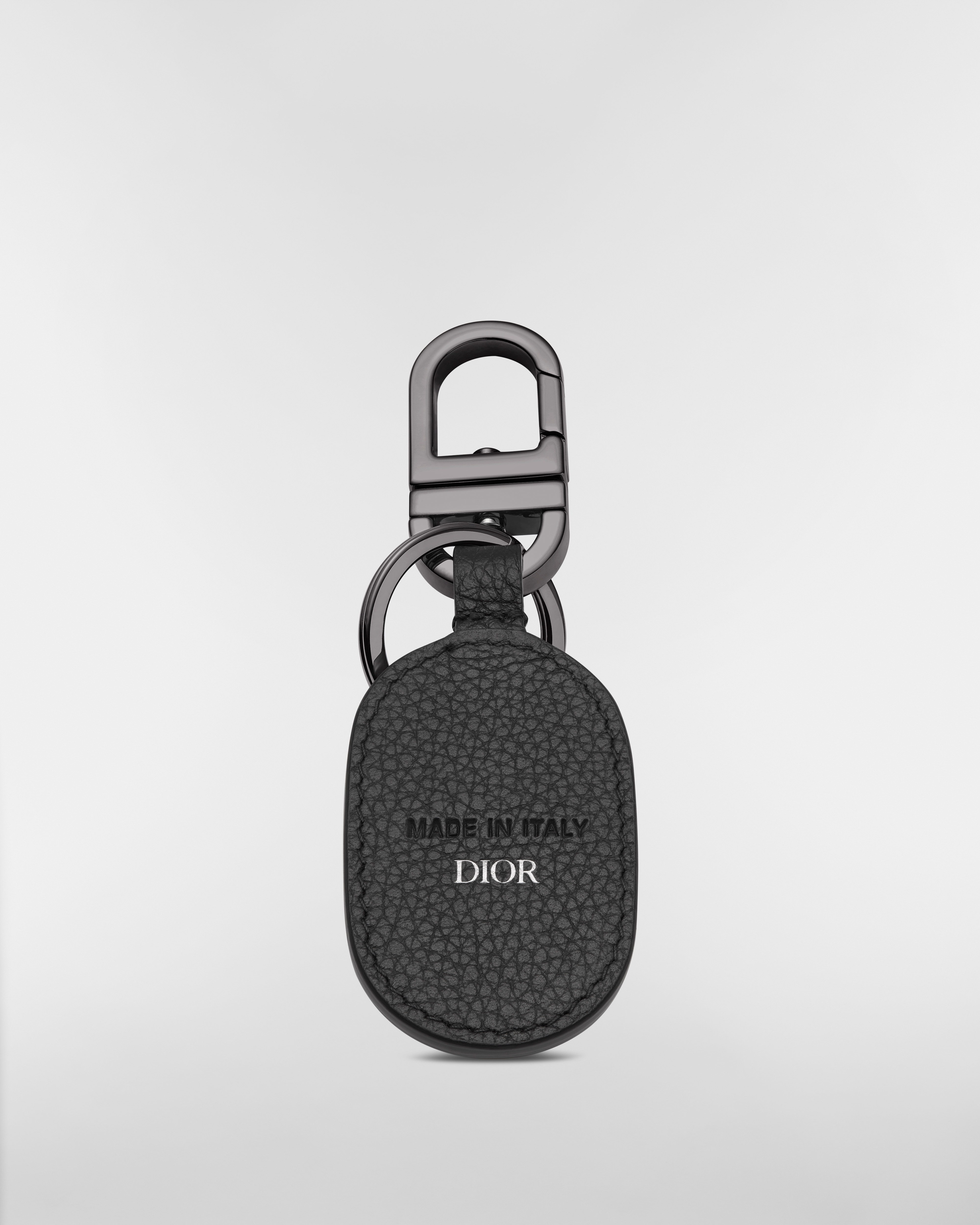 CD Icon Key Ring Black Grained Calfskin E08