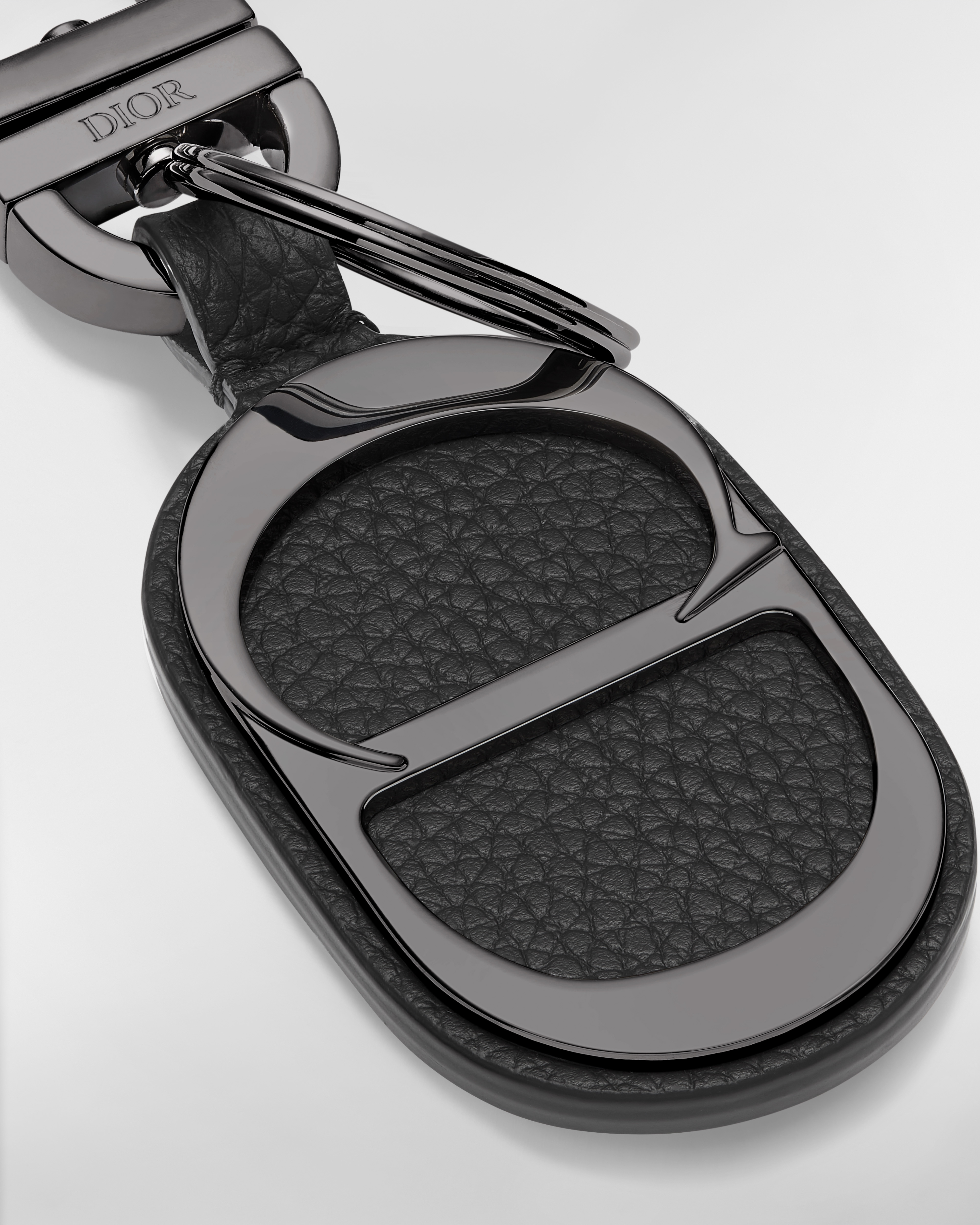 CD Icon Key Ring Black Grained Calfskin E09