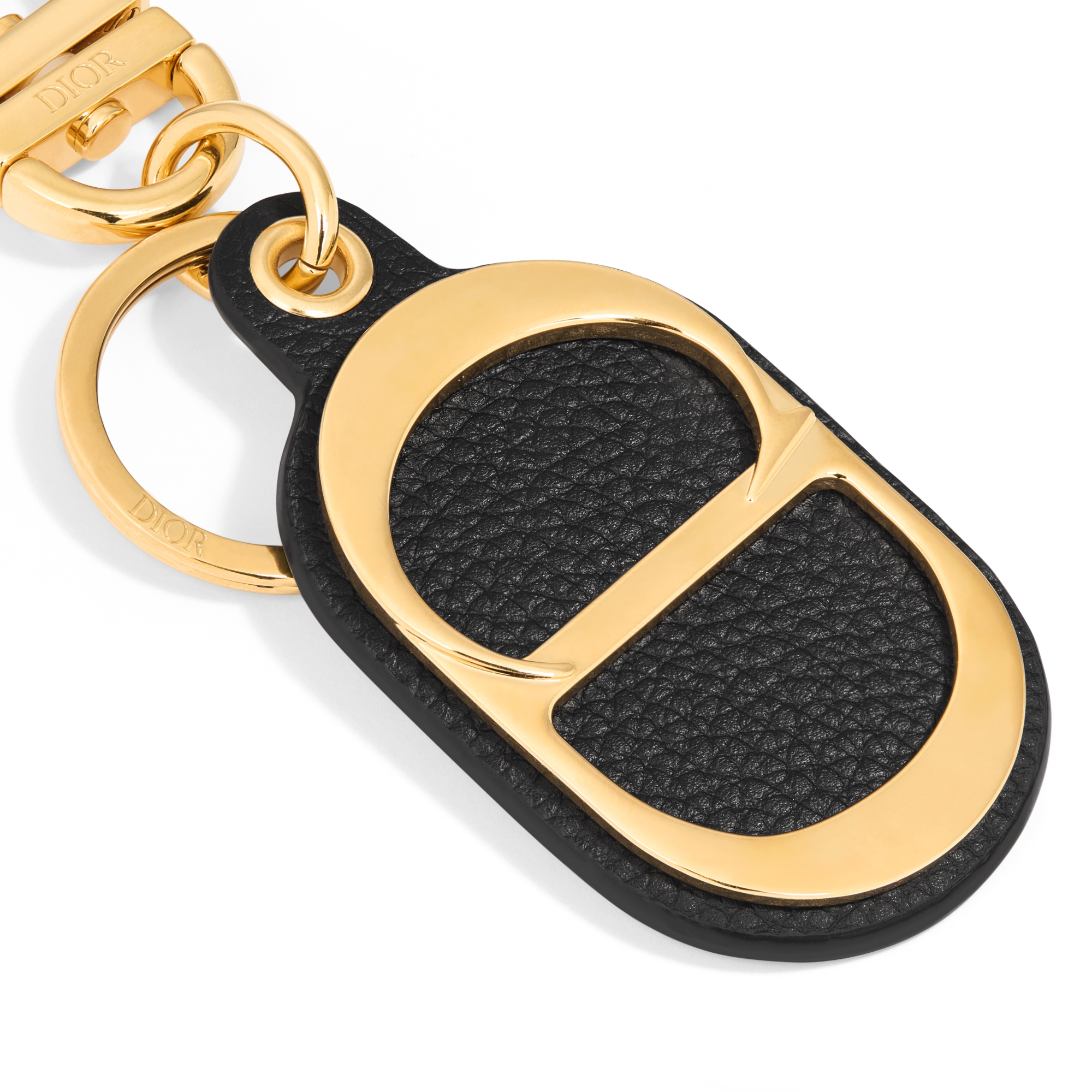 CD Icon Key Ring Black Grained Calfskin E09