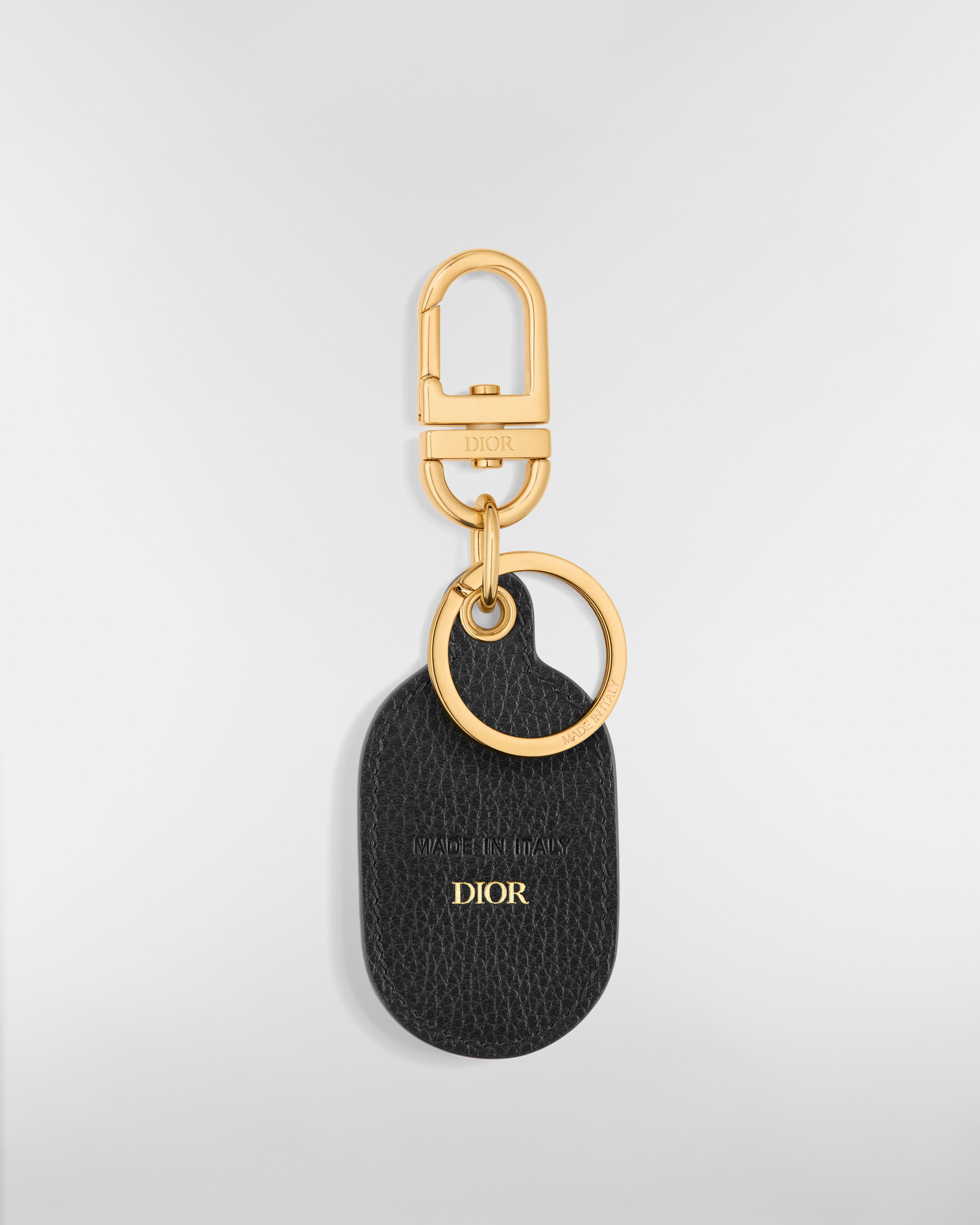 CD Icon Key Ring Black Grained Calfskin E08