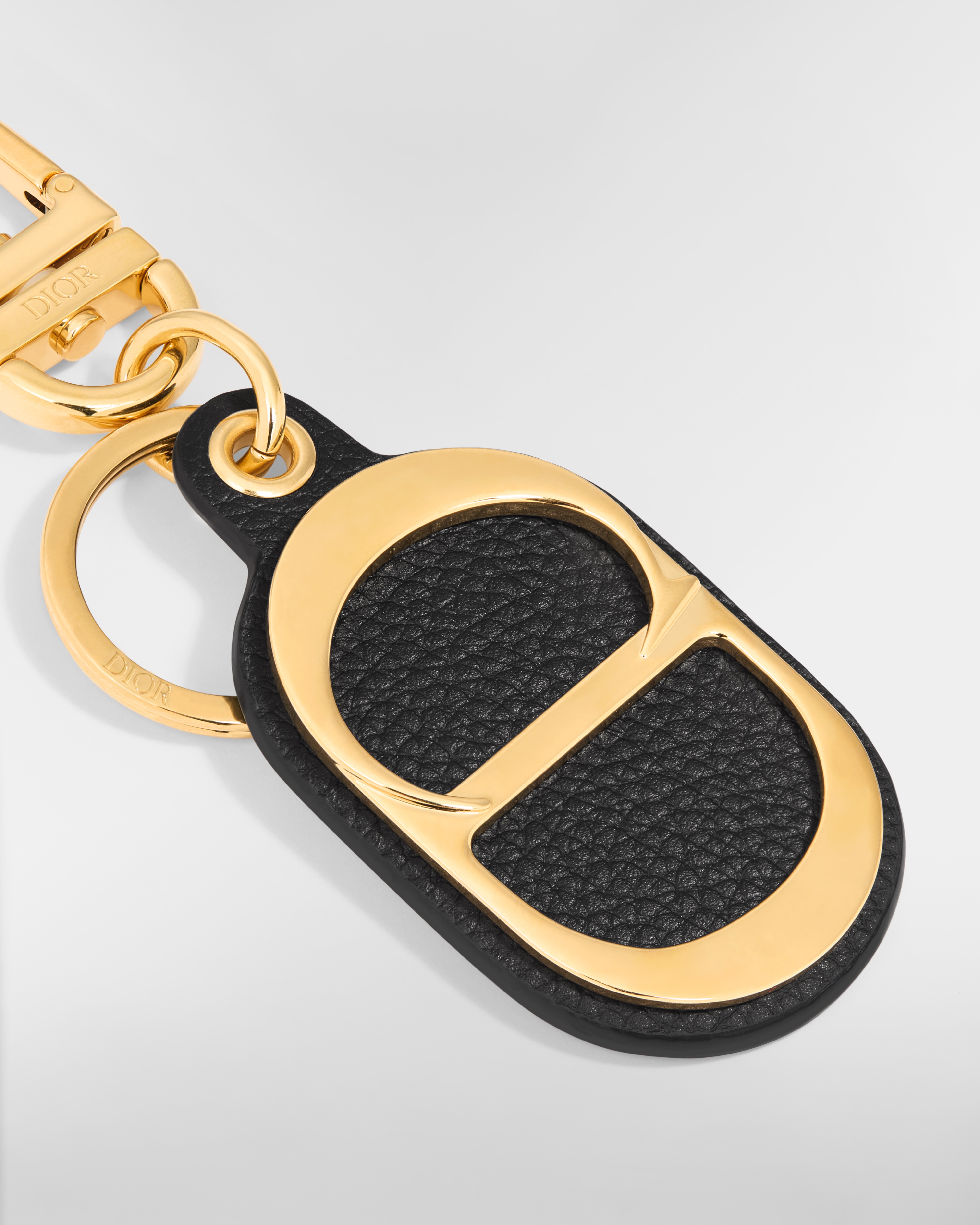 CD Icon Key Ring Black Grained Calfskin E09