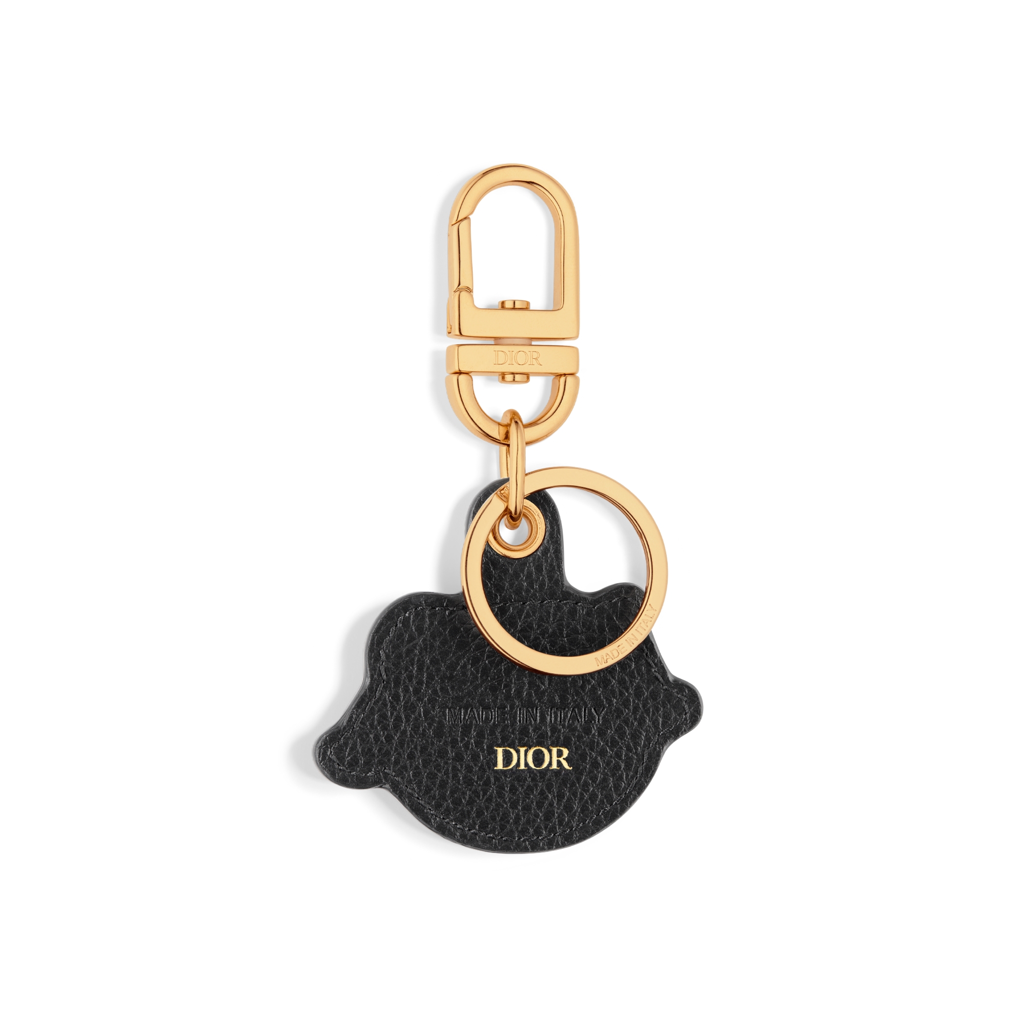 Dior Charm Key Ring Black Grained Calfskin and Gold-Finish Brass E08