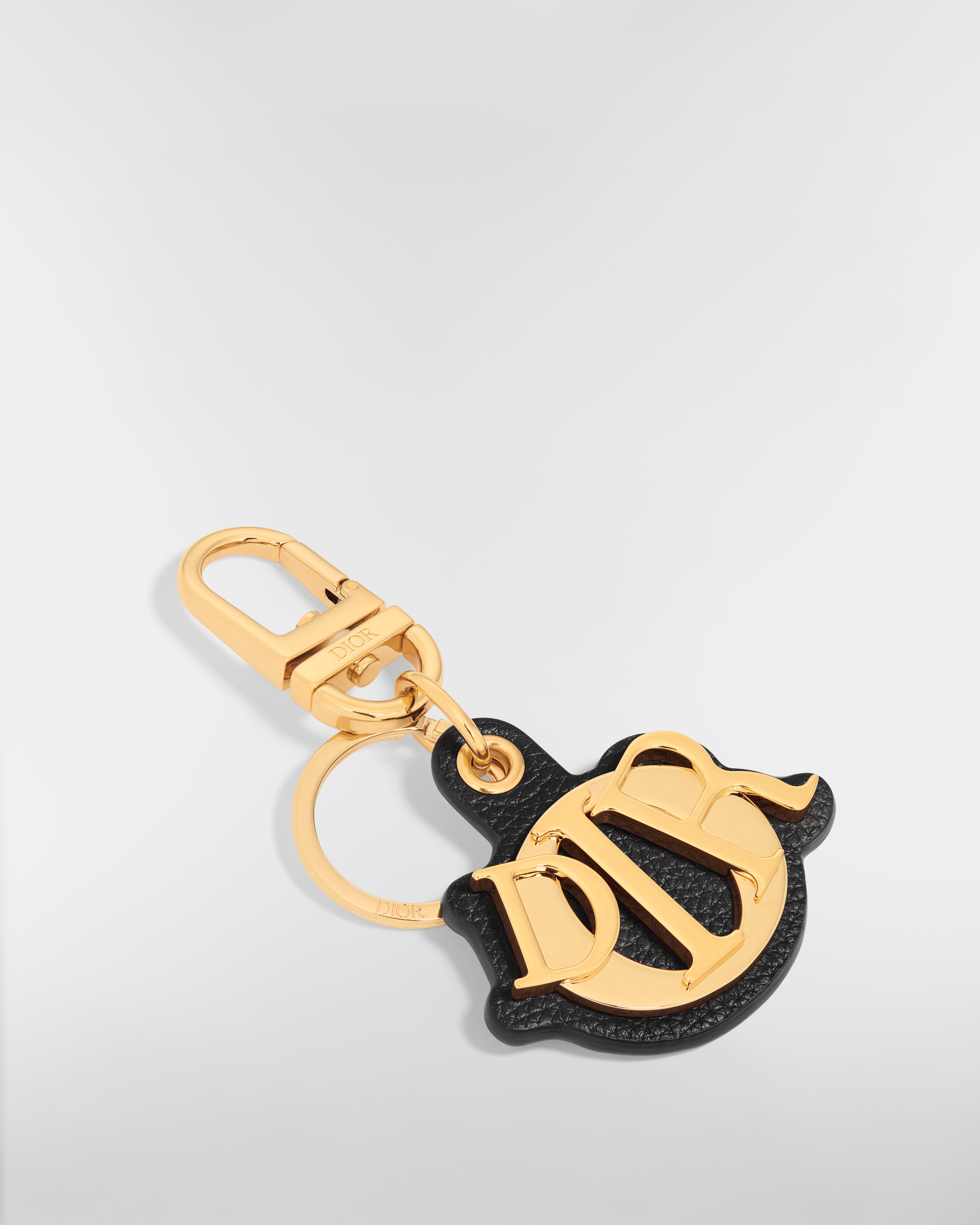 Chaveiro Dior Charm Couro de vitelo granulado preto e metal com acabamento dourado E03