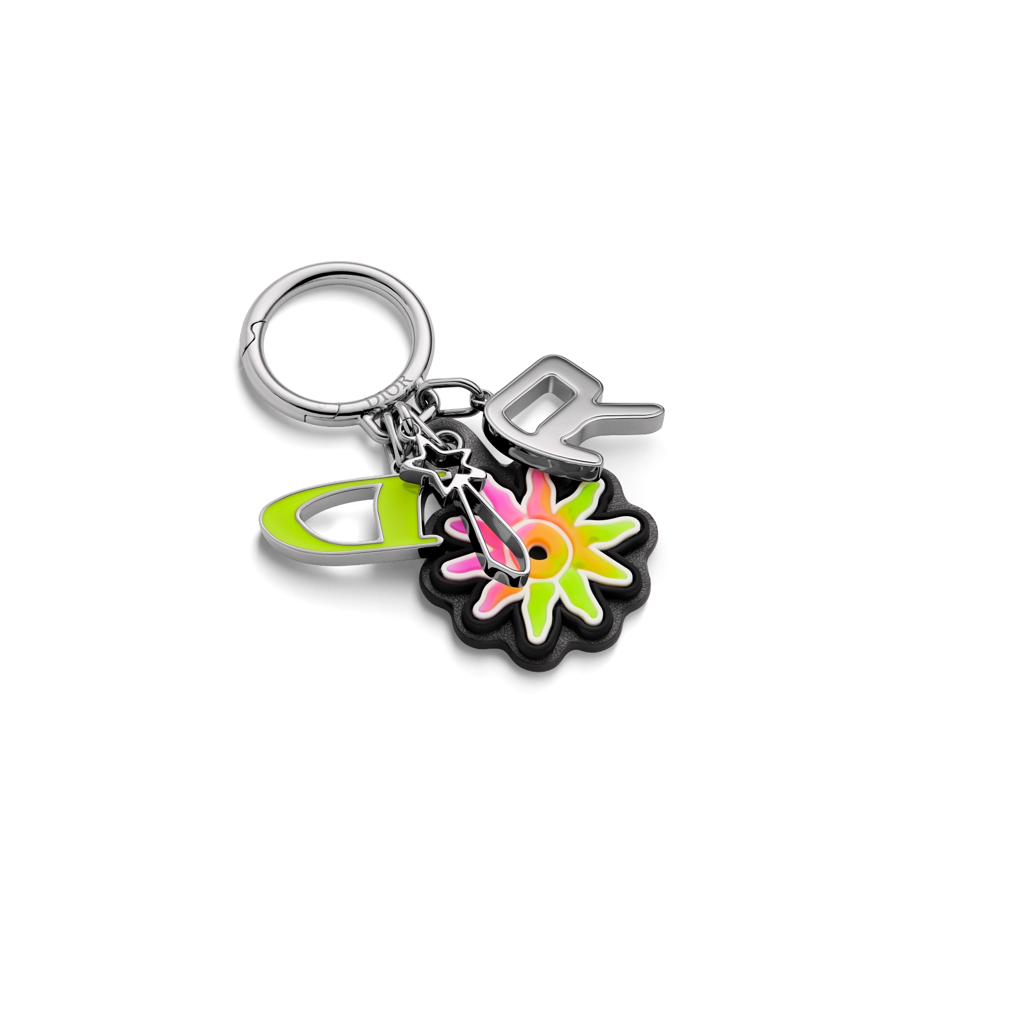 Porte-clés DIOR AND LEWIS HAMILTON Laiton finition palladium, tissu technique effet cuir et gomme multicolores E03