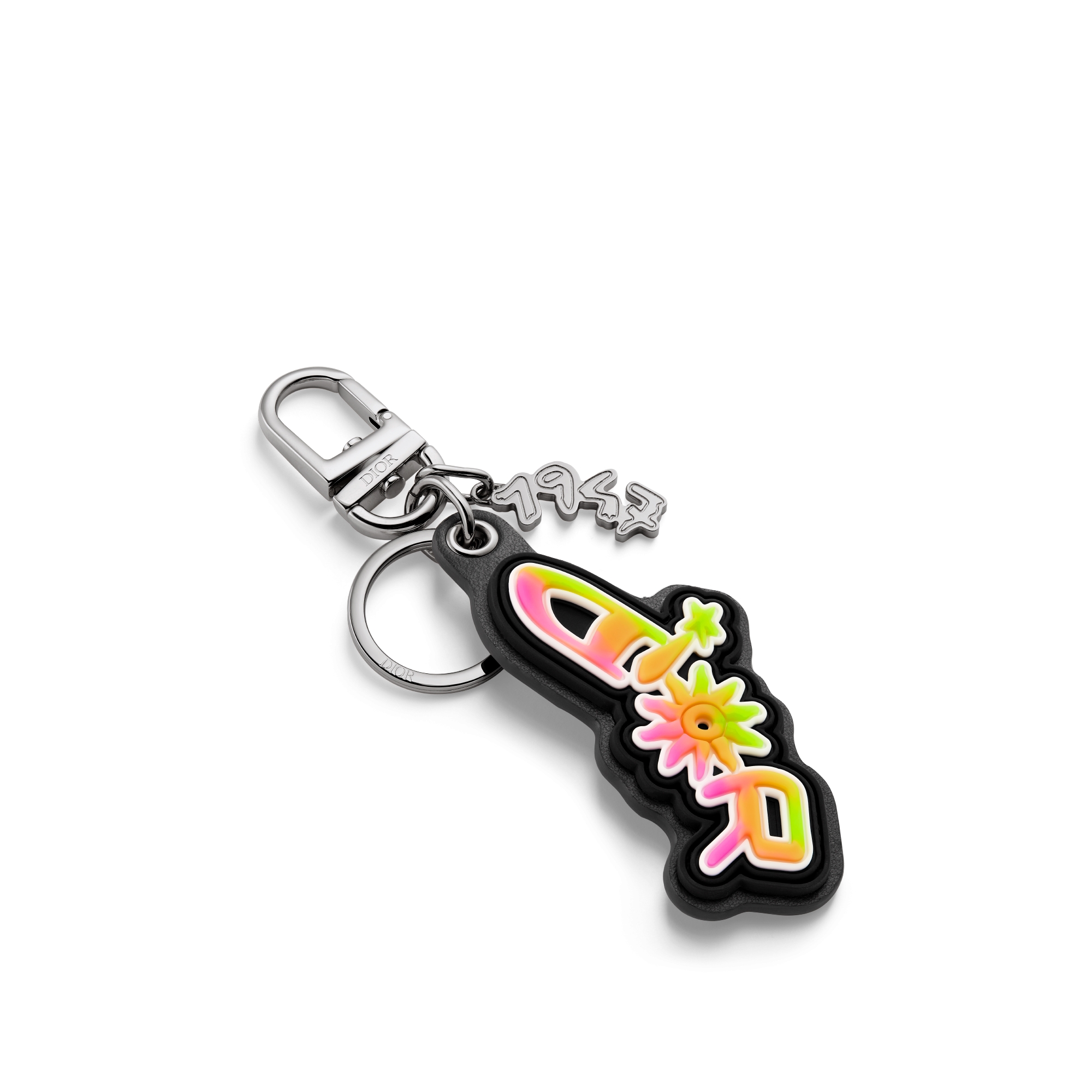Porte-clés DIOR AND LEWIS HAMILTON Laiton finition palladium, tissu technique effet cuir et gomme multicolores E03