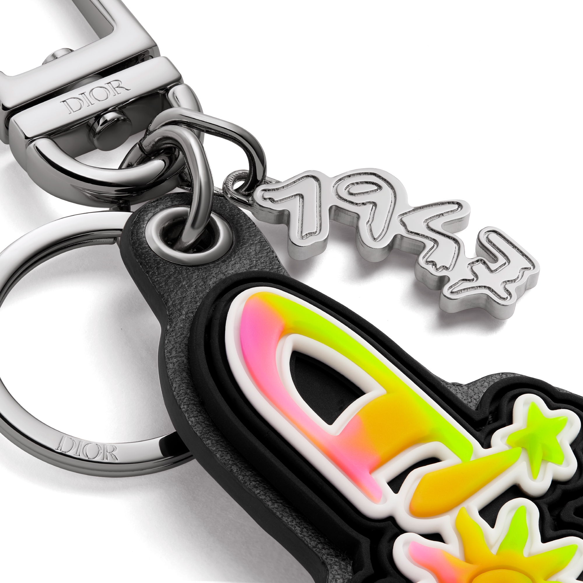DIOR AND LEWIS HAMILTON Schlüsselring Messing mit Palladium-Finish, Funktionsstoff in Lederoptik in mehreren Farben und Gummi E09