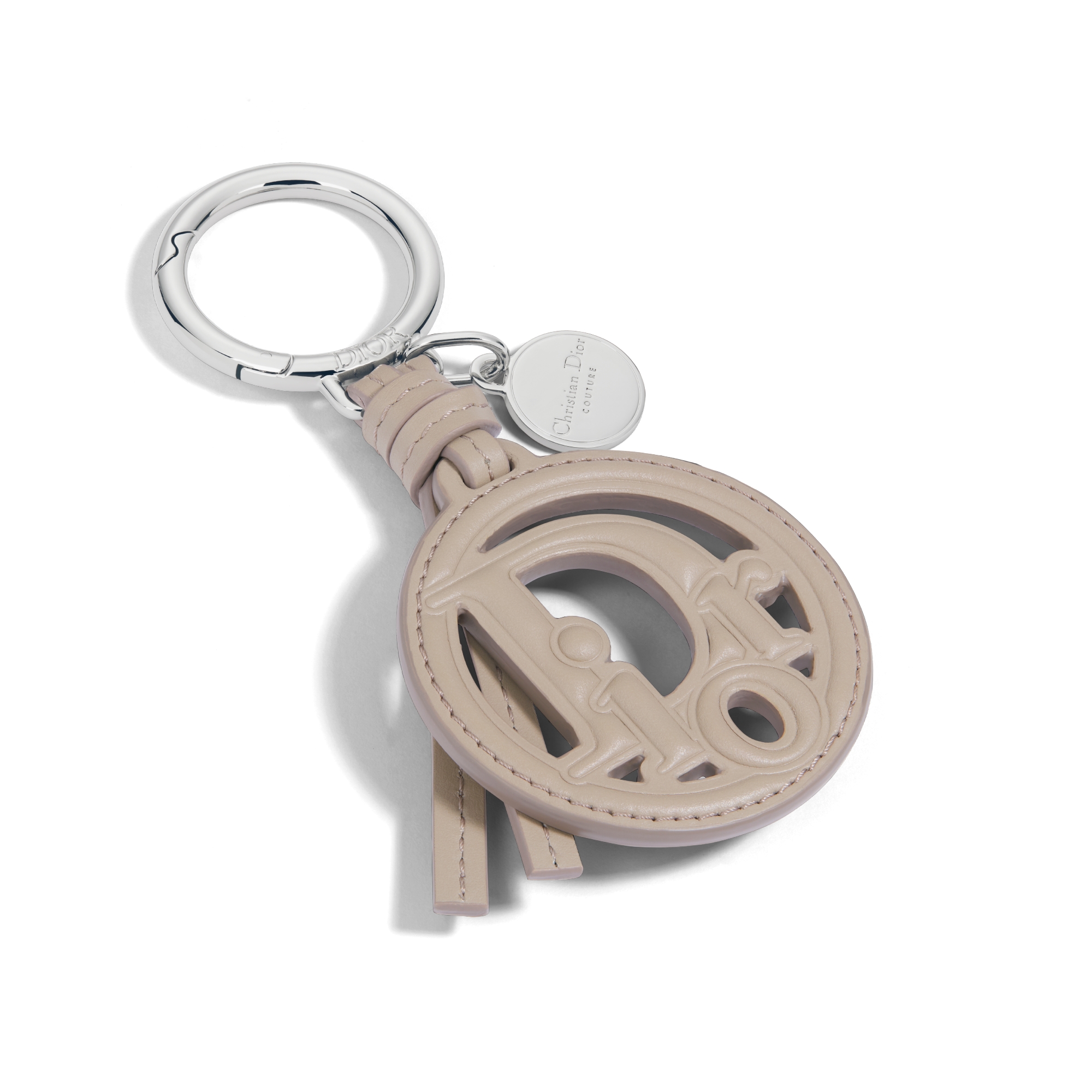 Dior Oblique 鎖匙扣 米色光滑小牛皮和鈀色飾面黃銅 E01