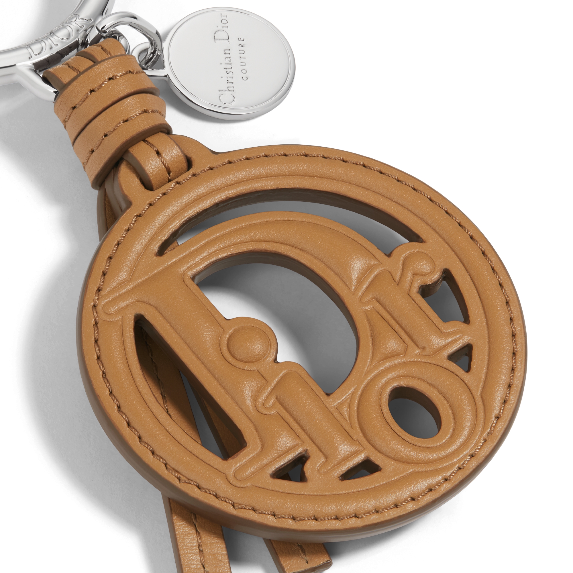 Dior Oblique Schlüsselring Glattes Kalbsleder in Braun und Messing mit Palladium-Finish E09