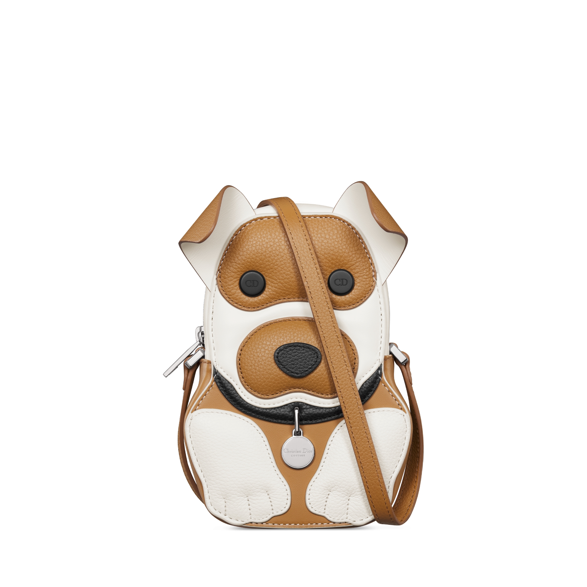 Bobby Zipped Mini Bag Brown and Black Grained Calfskin with White Smooth Calfskin E01