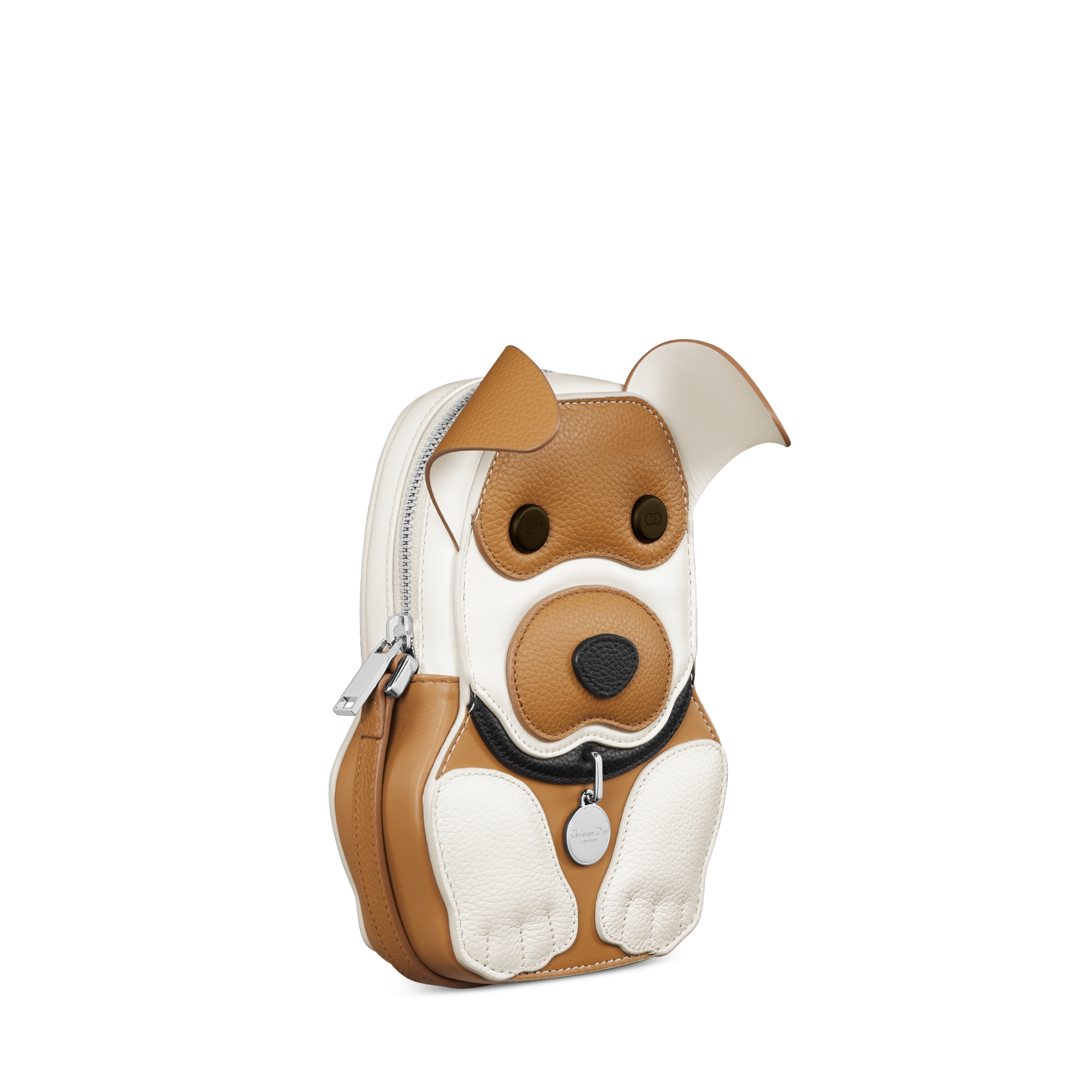 Mini sac zippé Bobby Cuir de veau grainé marron et noir et cuir de veau lisse blanc E03