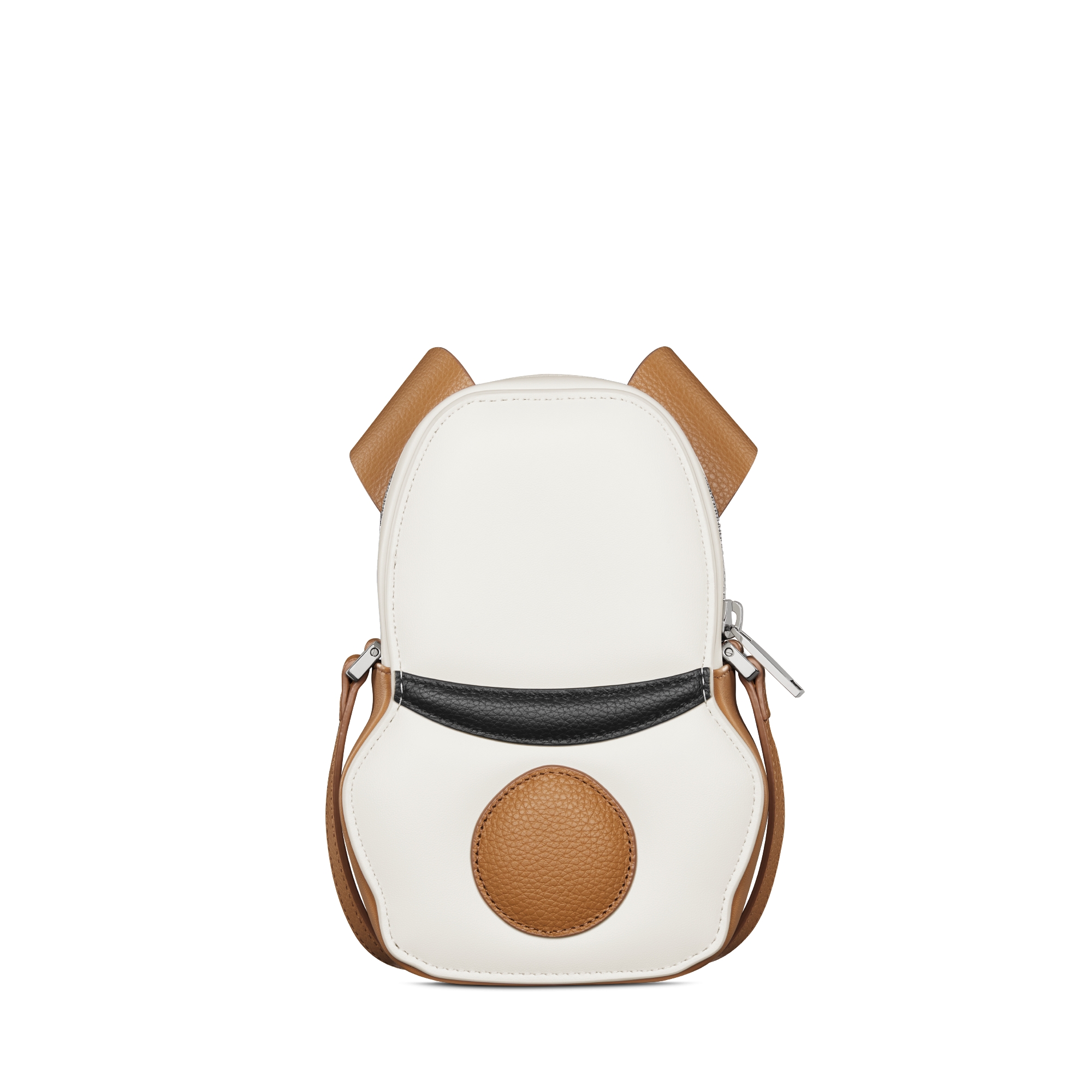 Mini sac zippé Bobby Cuir de veau grainé marron et noir et cuir de veau lisse blanc E08