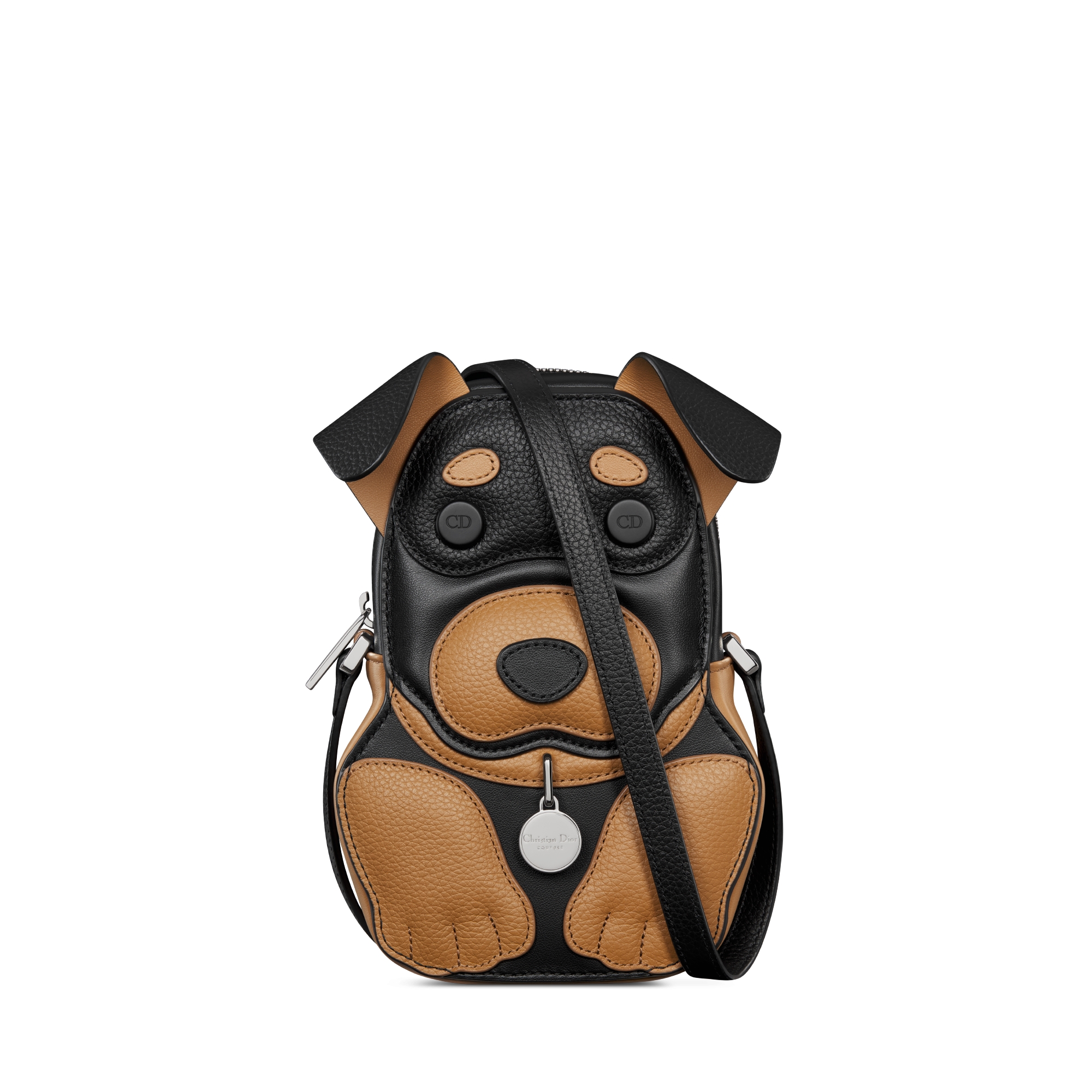 Bobby 지퍼 미니 백 브라운 & 블랙 그레인, 스무스 송아지 가죽 E01