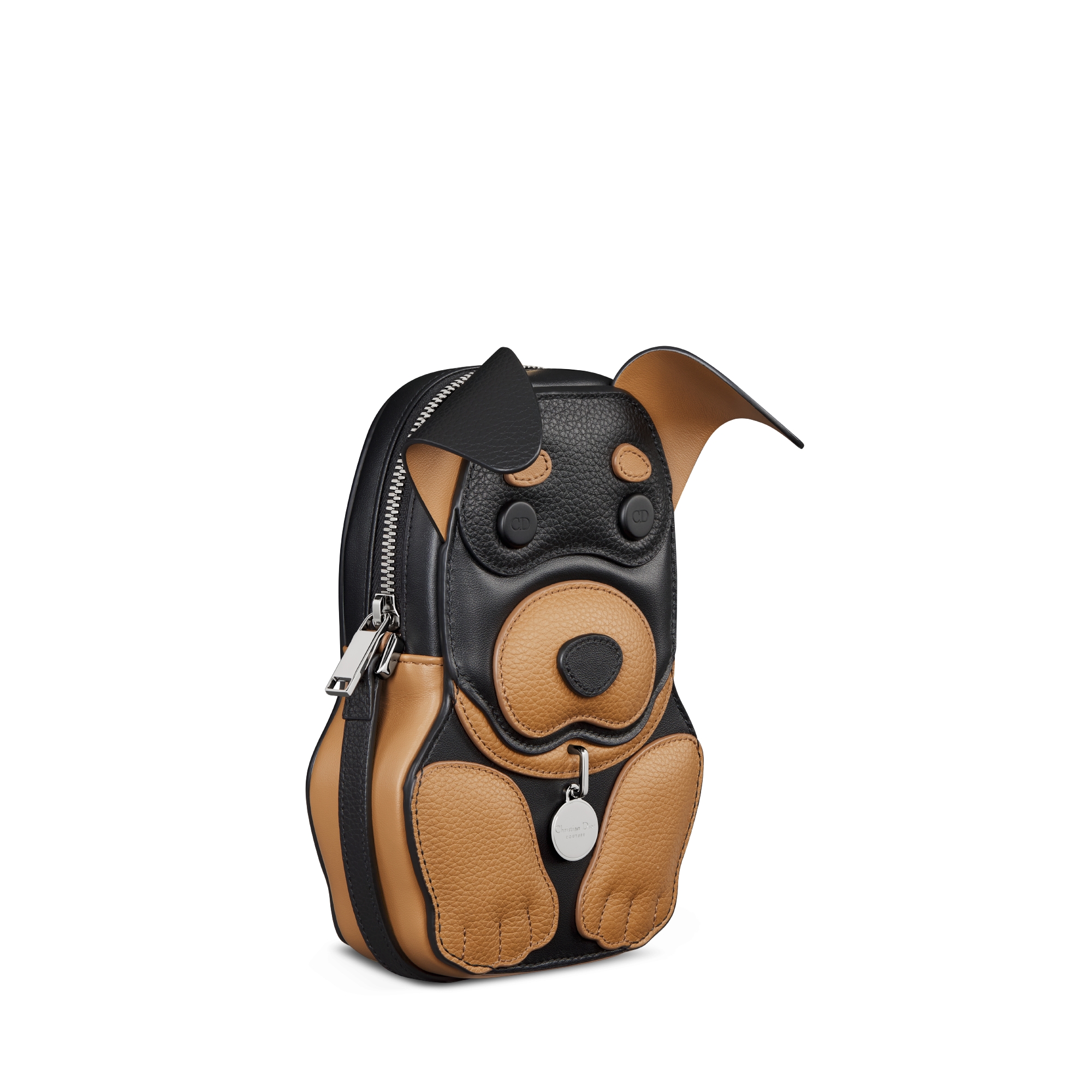 Minibolsa Bobby com zíper Couro de vitelo granulado e liso marrom e preto E03