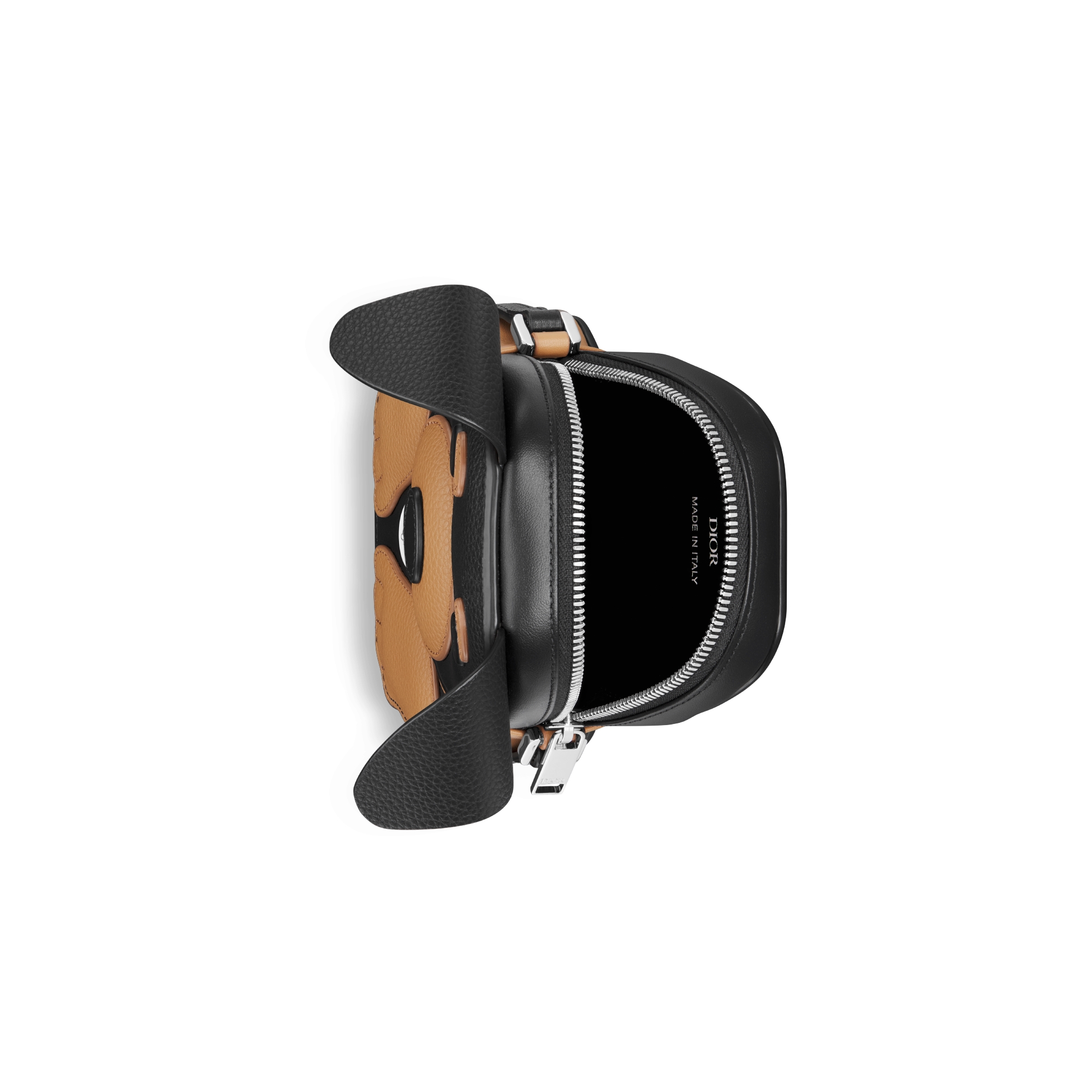 Minibolsa Bobby com zíper Couro de vitelo granulado e liso marrom e preto E06