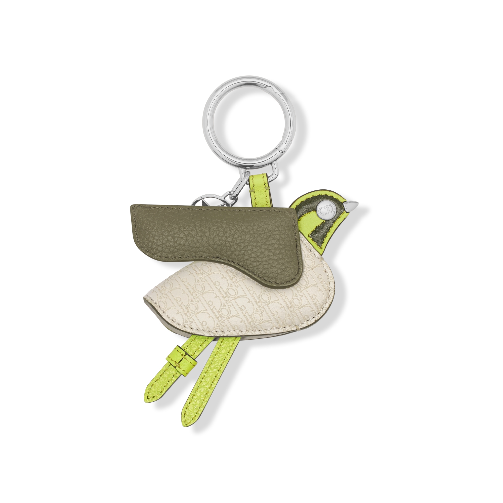 Saddle Bird Key Ring Green Smooth Calfskin, Khaki Grained Calfskin, Beige Micro Dior Oblique Calfskin E08