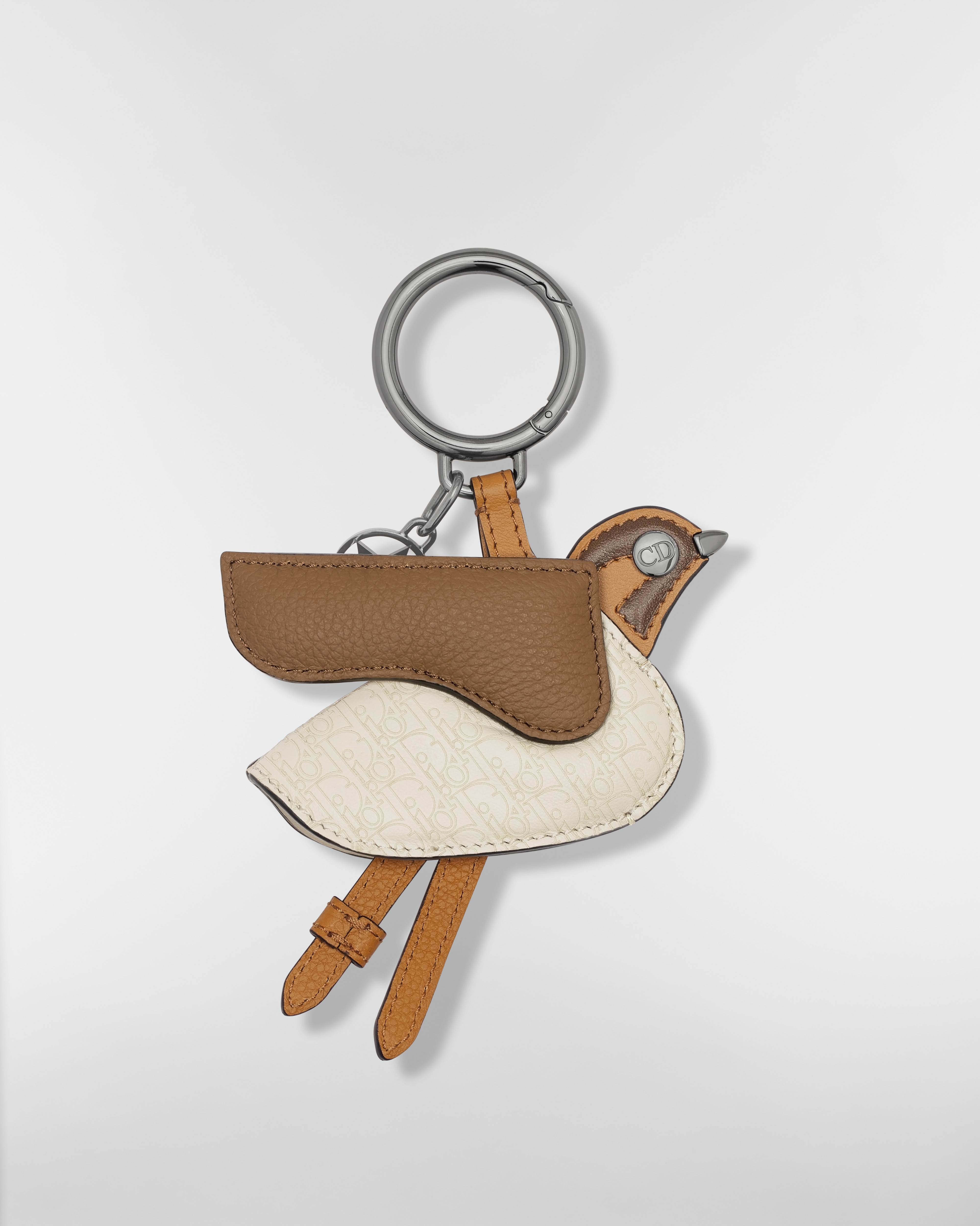 Saddle Bird Key Ring Brown Smooth Calfskin, Deep Brown Grained Calfskin, Beige Micro Dior Oblique Calfskin E08