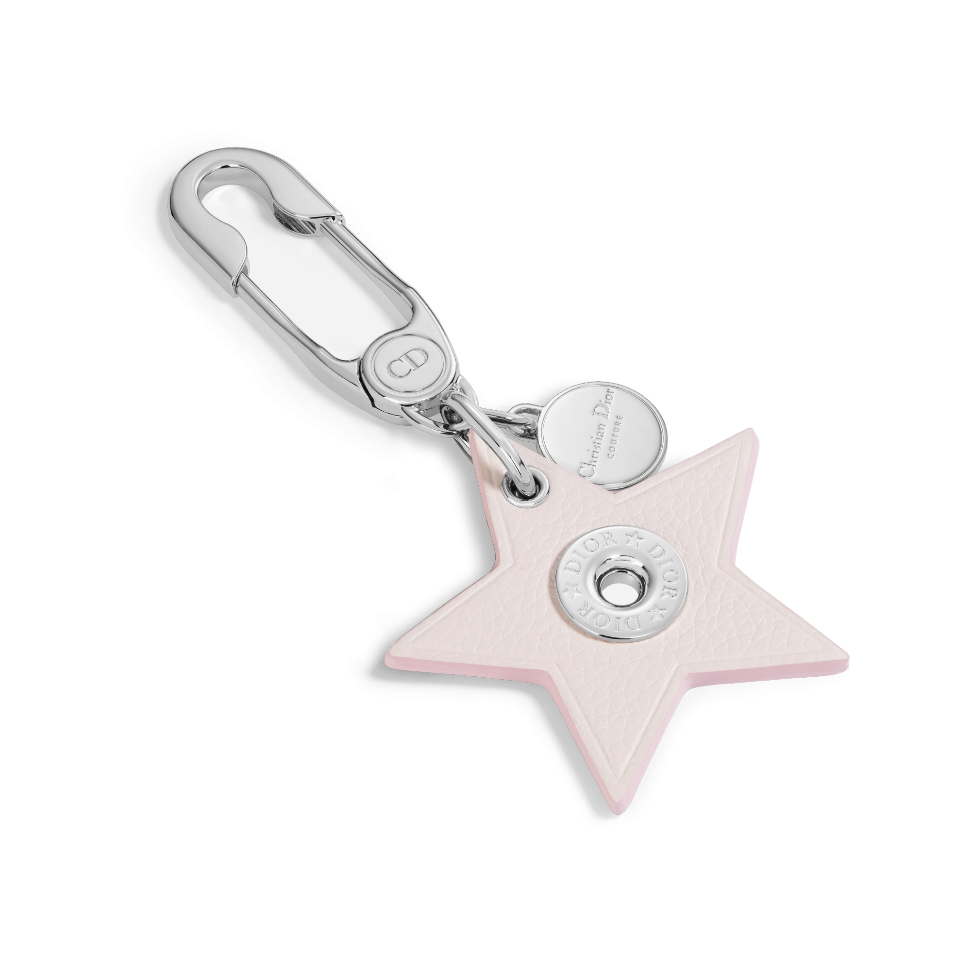 Star Key Ring Pink Grained Calfskin and Palladium-Finish Brass E03