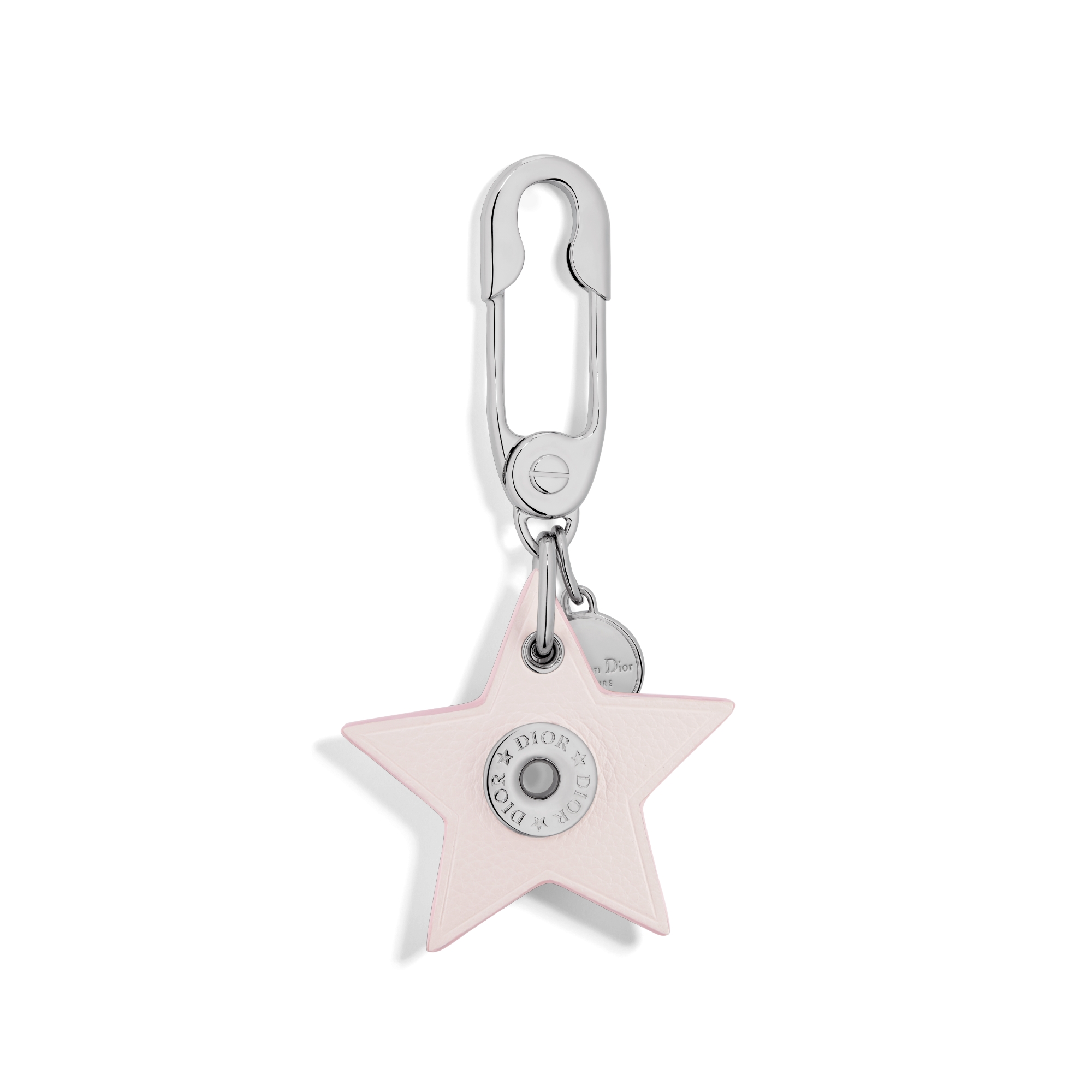Star Key Ring Pink Grained Calfskin and Palladium-Finish Brass E08
