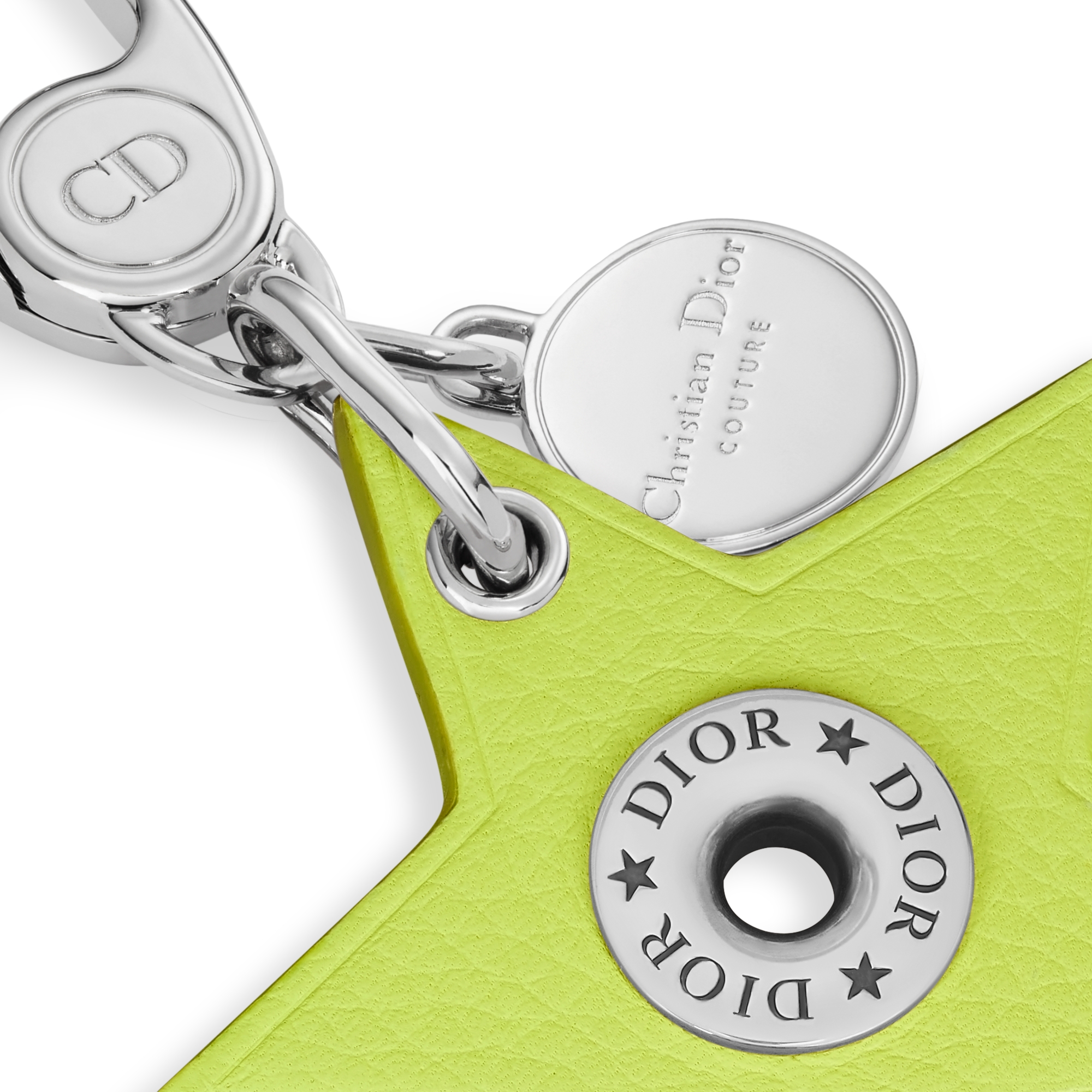 Porte-clés étoile Cuir de veau grainé vert et laiton finition palladium E09