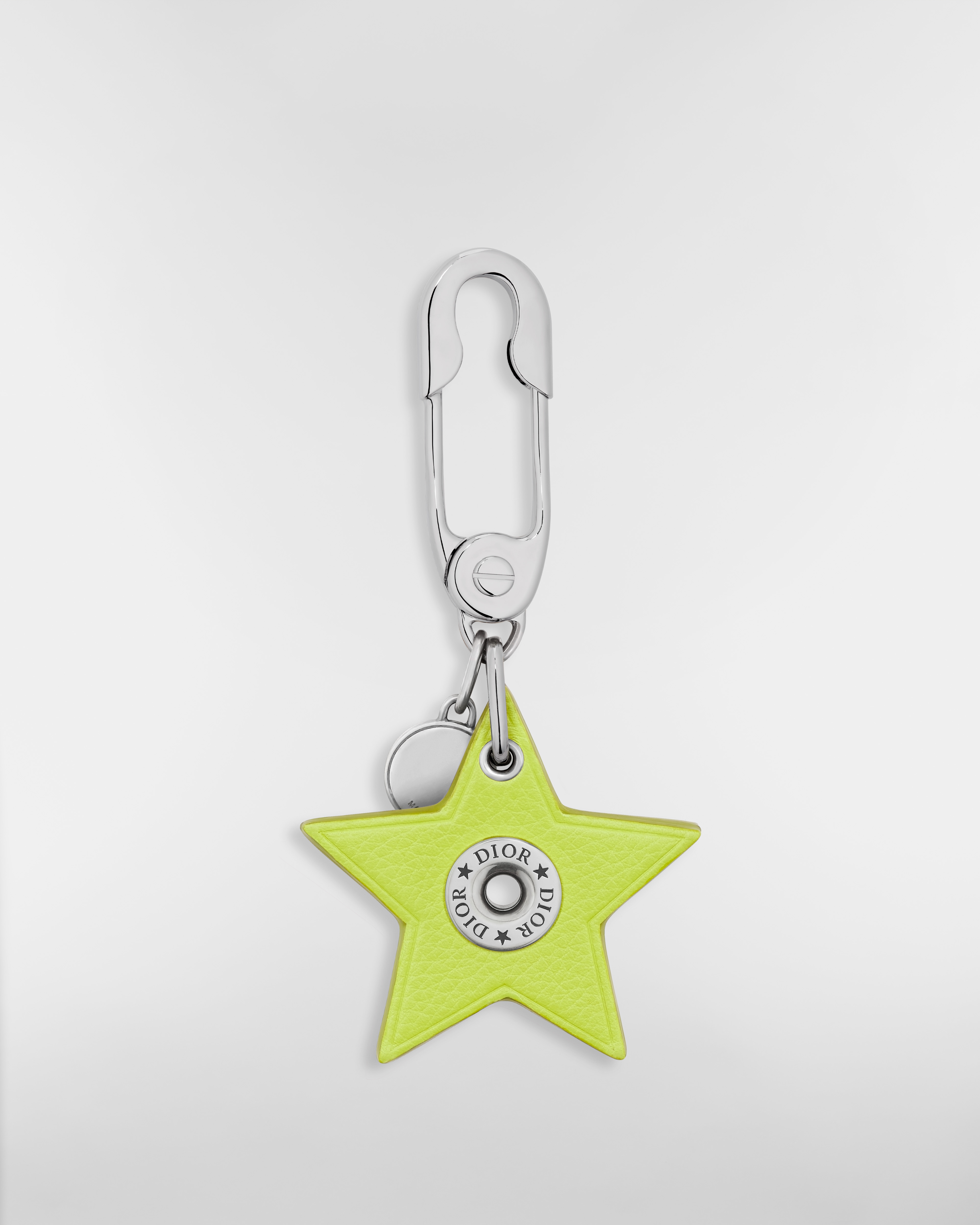 Star Key Ring Green Grained Calfskin and Palladium-Finish Brass E08