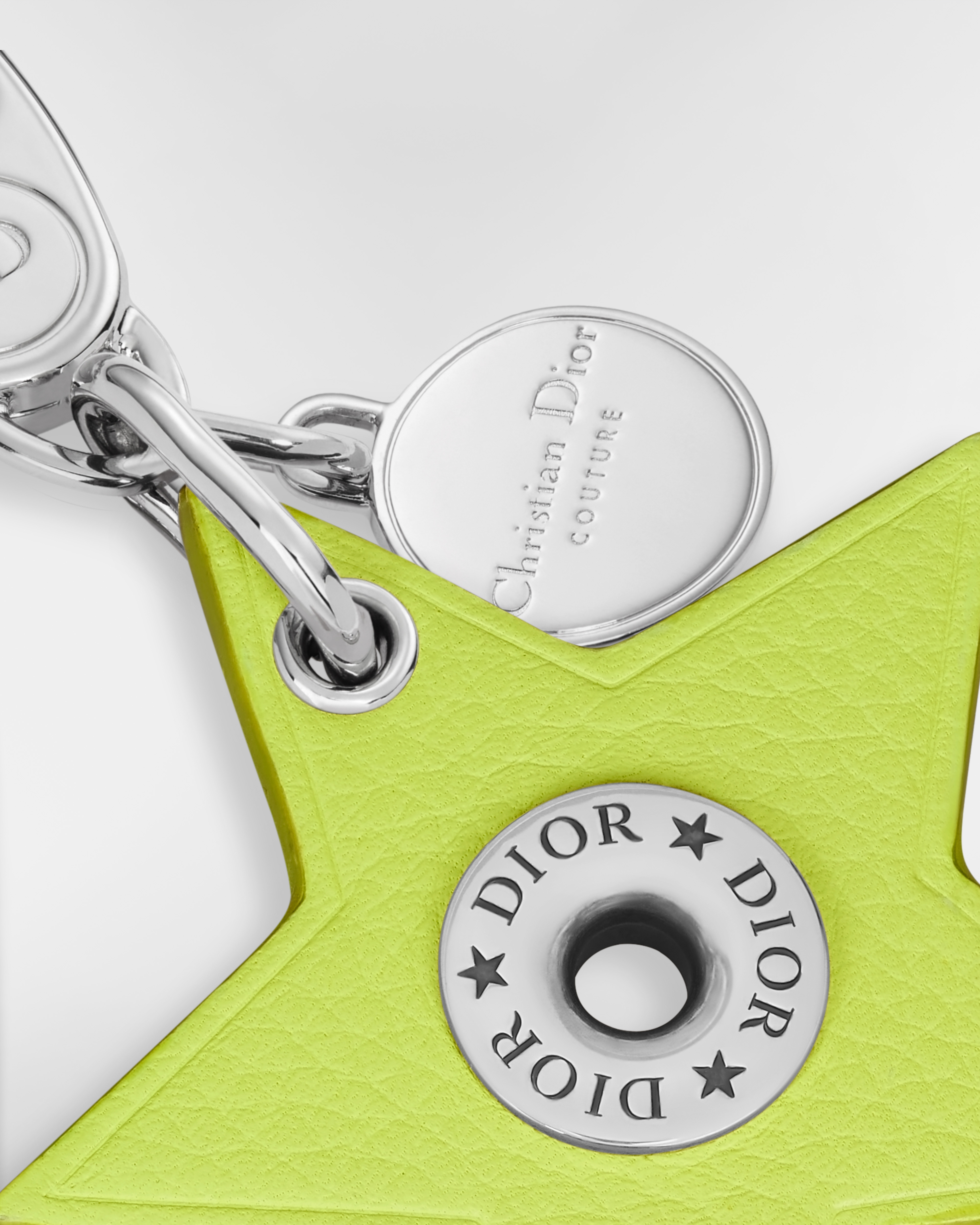 Star Key Ring Green Grained Calfskin and Palladium-Finish Brass E09