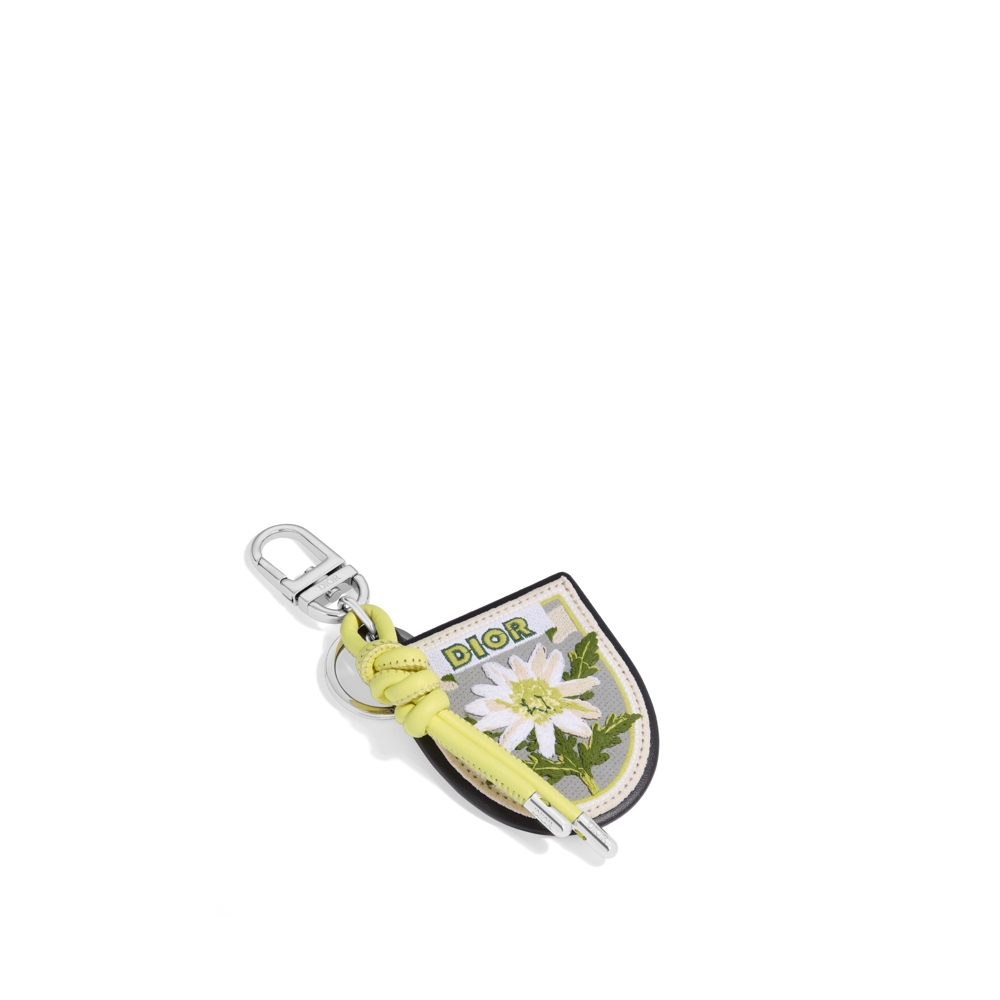 Porte-clés Fleur Cuir de veau grainé brodé multicolore E03