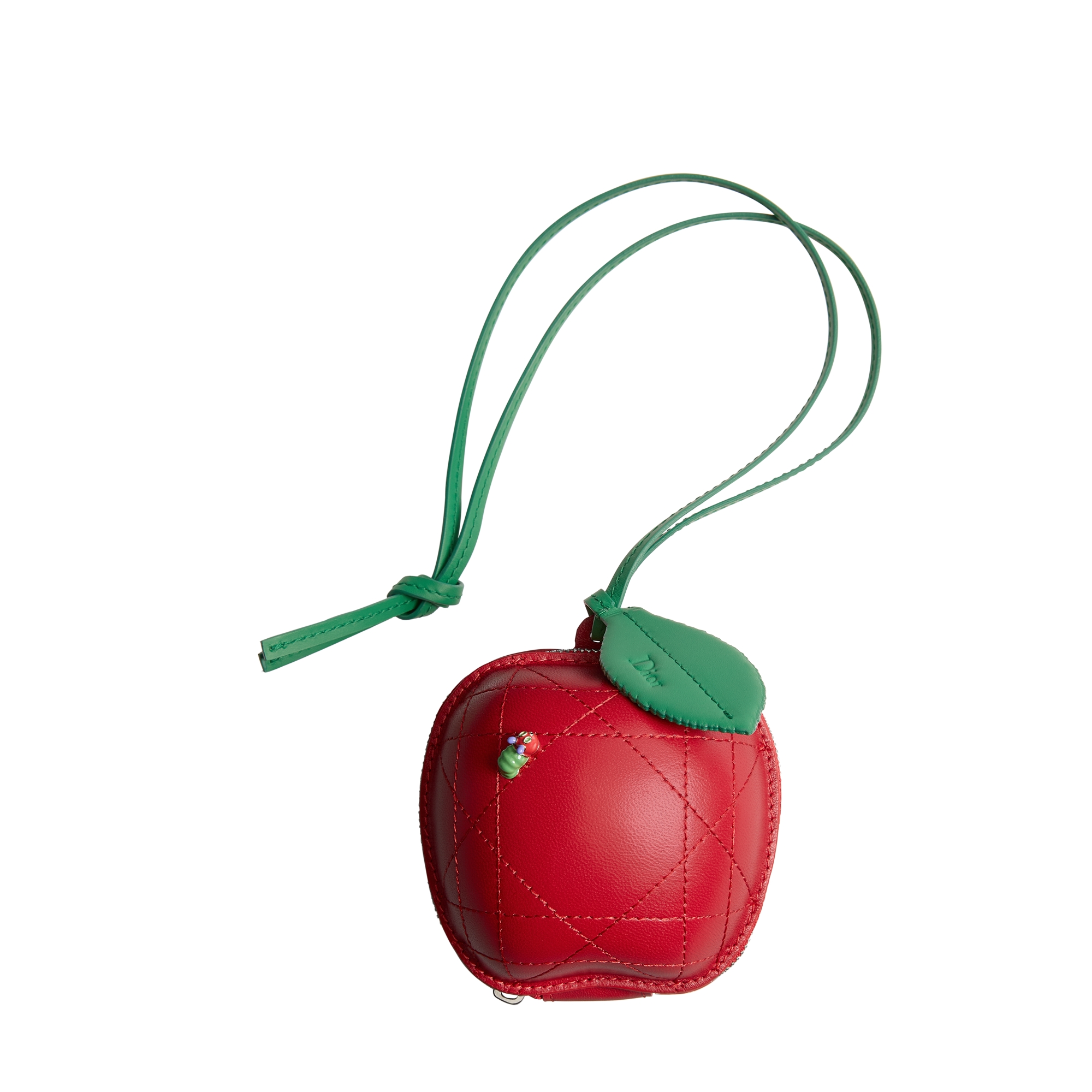 Small Apple Pouch with Cord Red and Green Cannage Lambskin E01