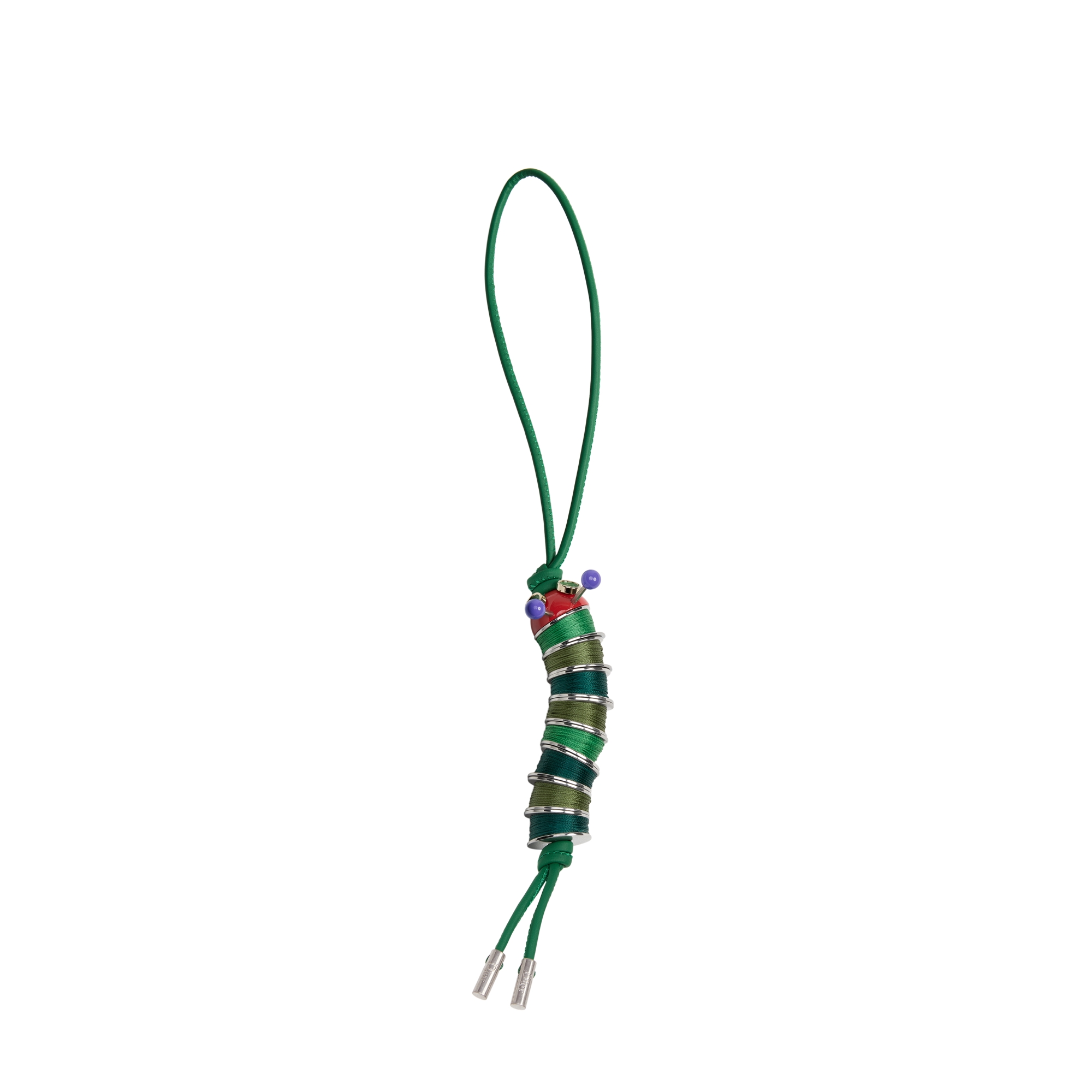 Caterpillar Bag Charm Green Calfskin and Silver-Finish Brass E01