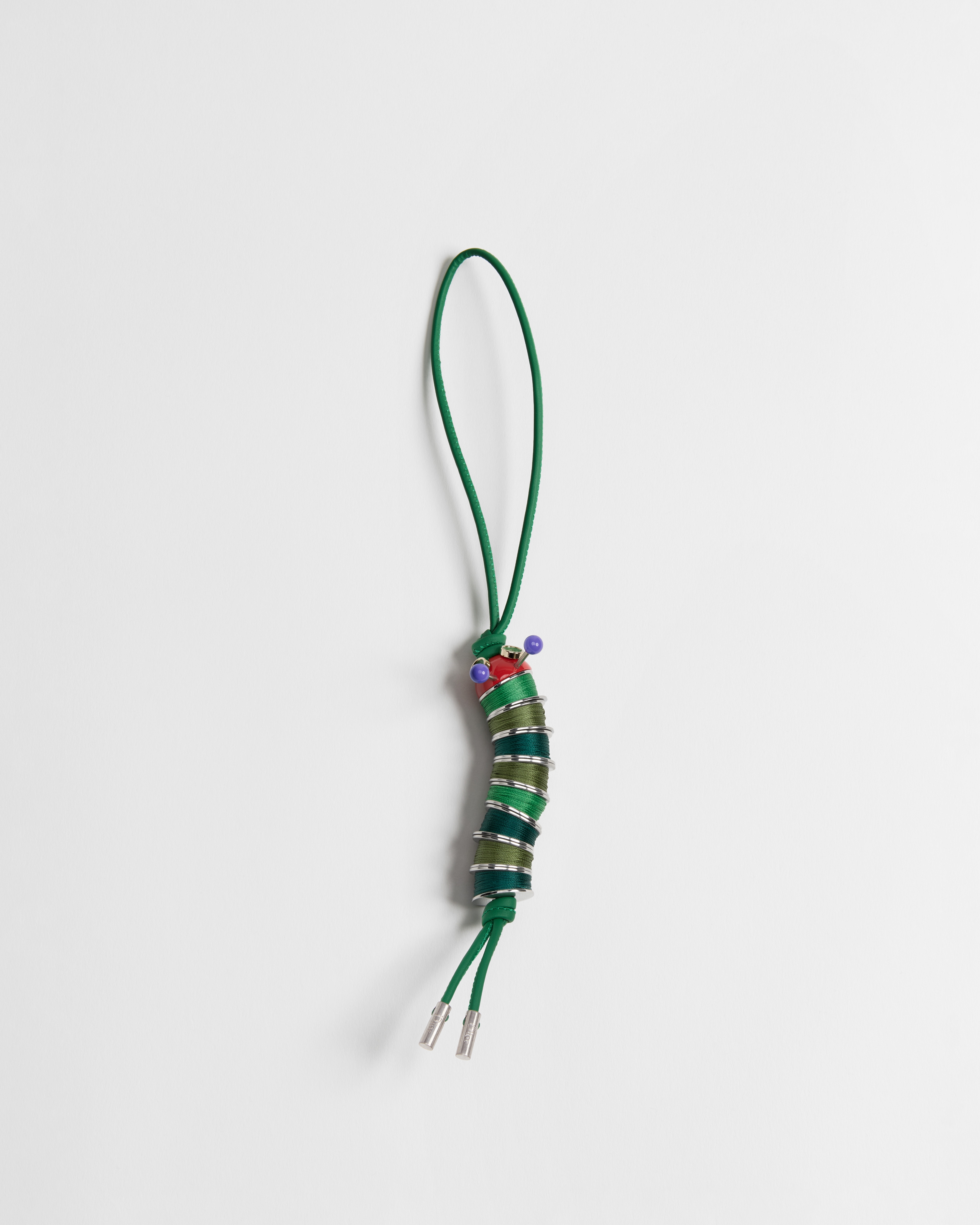 Caterpillar Bag Charm Green Calfskin and Silver-Finish Brass E01