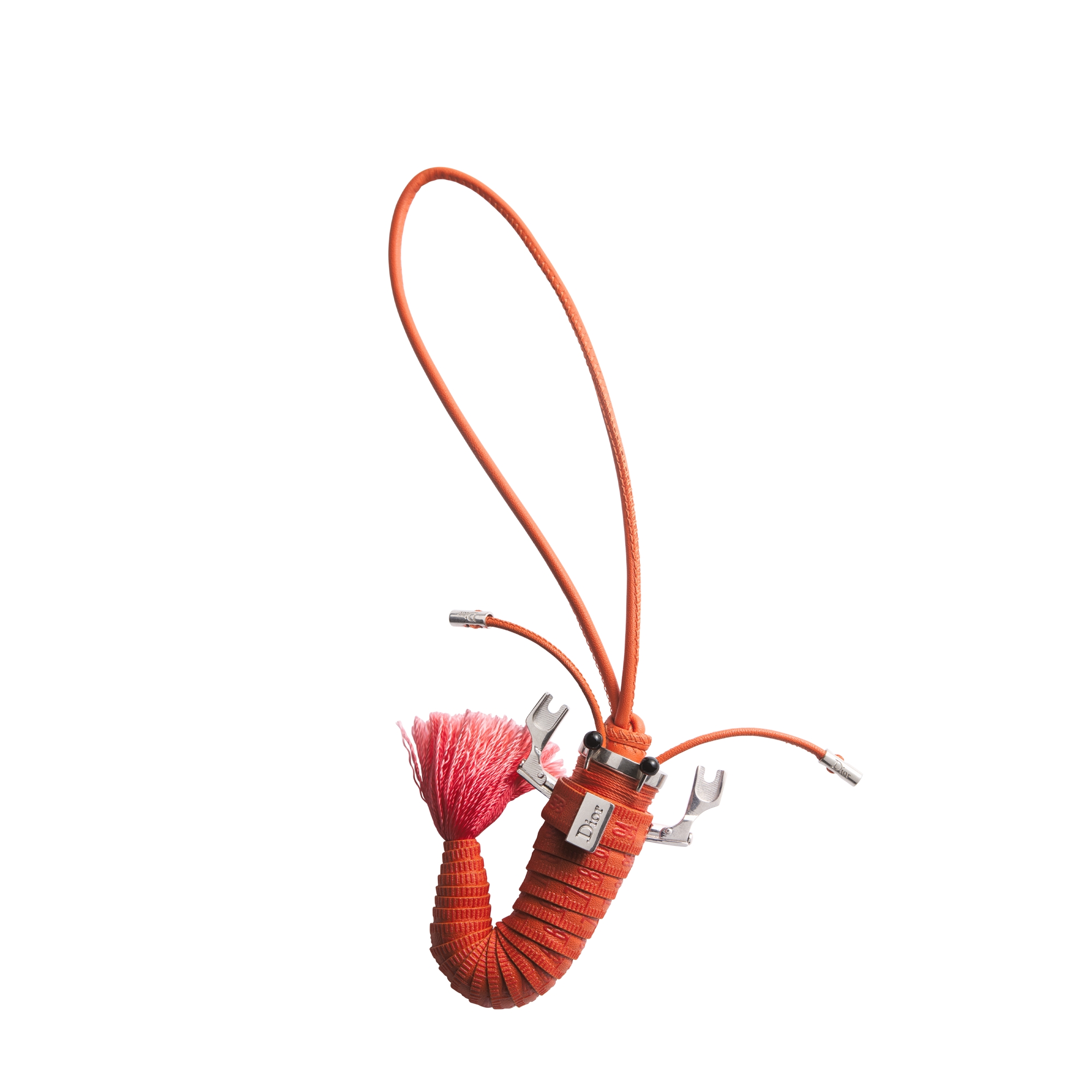 Crawfish Bag Charm Orange Calfskin and Antique Silver-Finish Brass E01