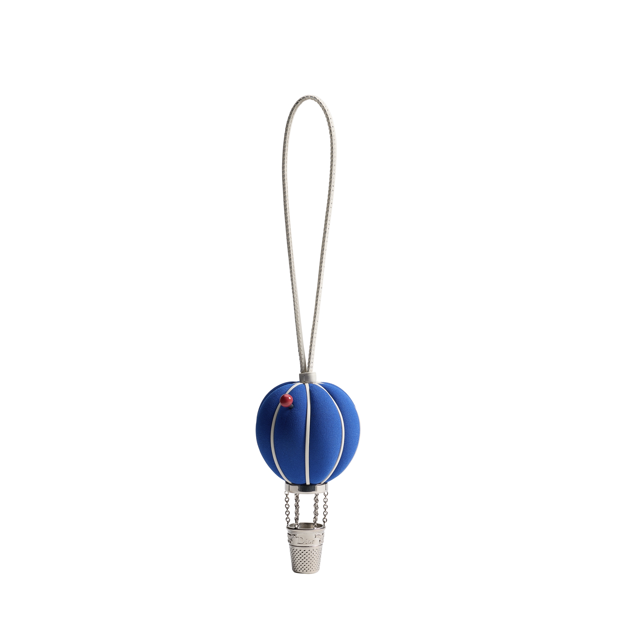 Hot-Air Balloon Bag Charm Blue Fabric and Antique Silver-Finish Brass E01