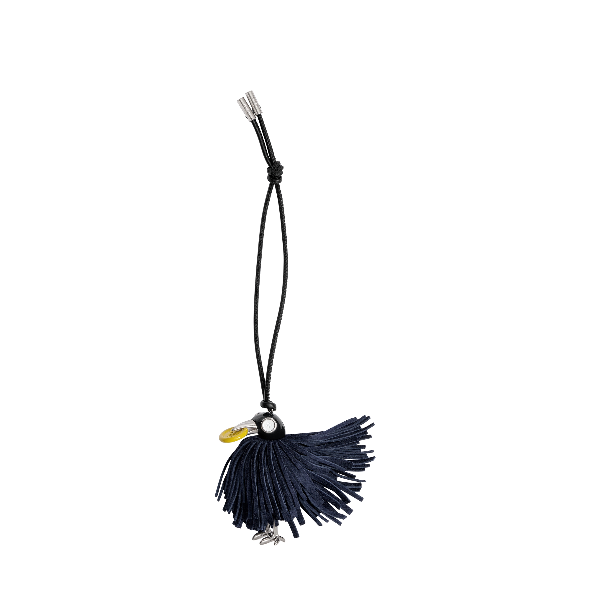 Crow Bag Charm Navy Blue Suede Calfskin and Antique Silver-Finish Brass E01