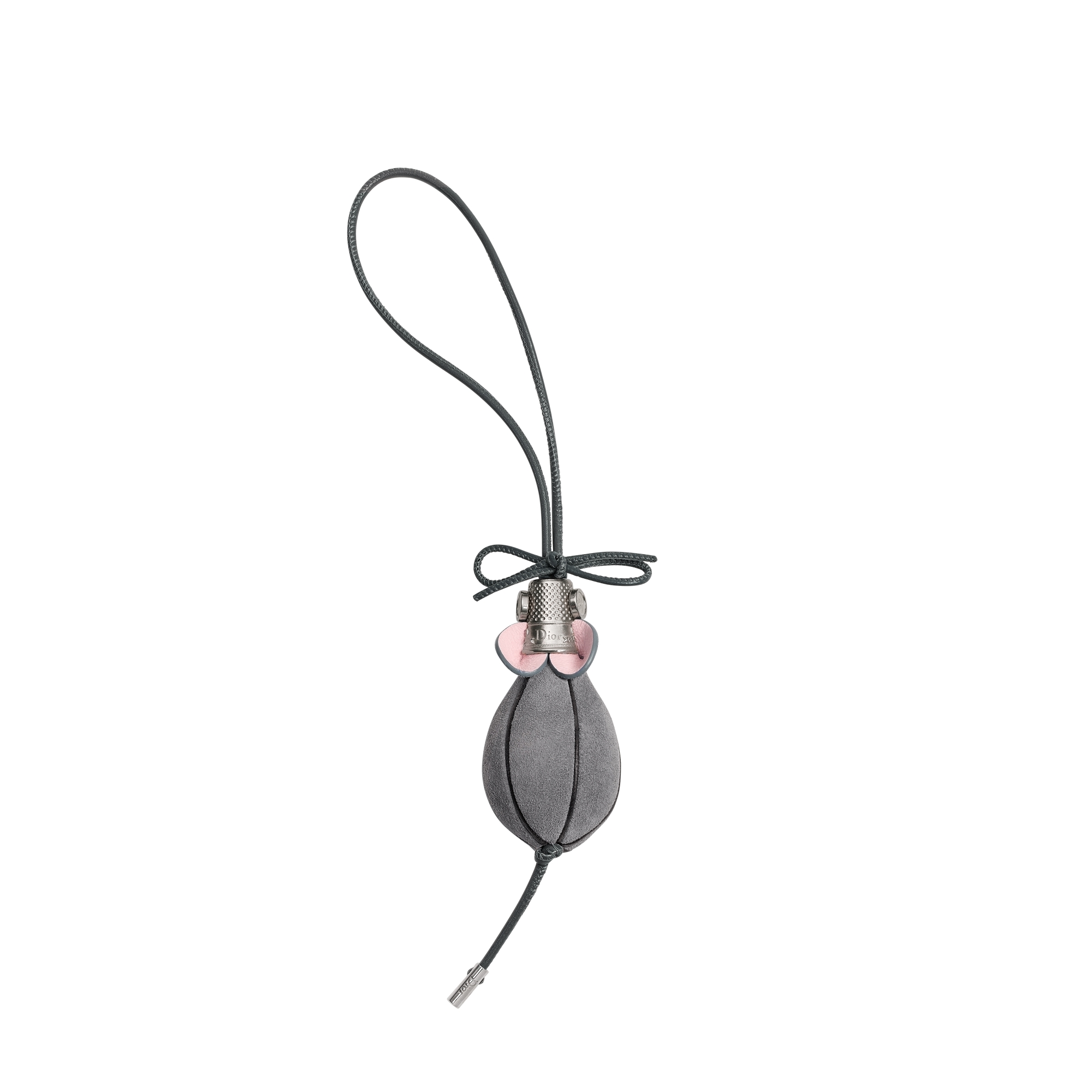 Mouse Bag Charm Gray Calfskin and Antique Silver-Finish Brass E01