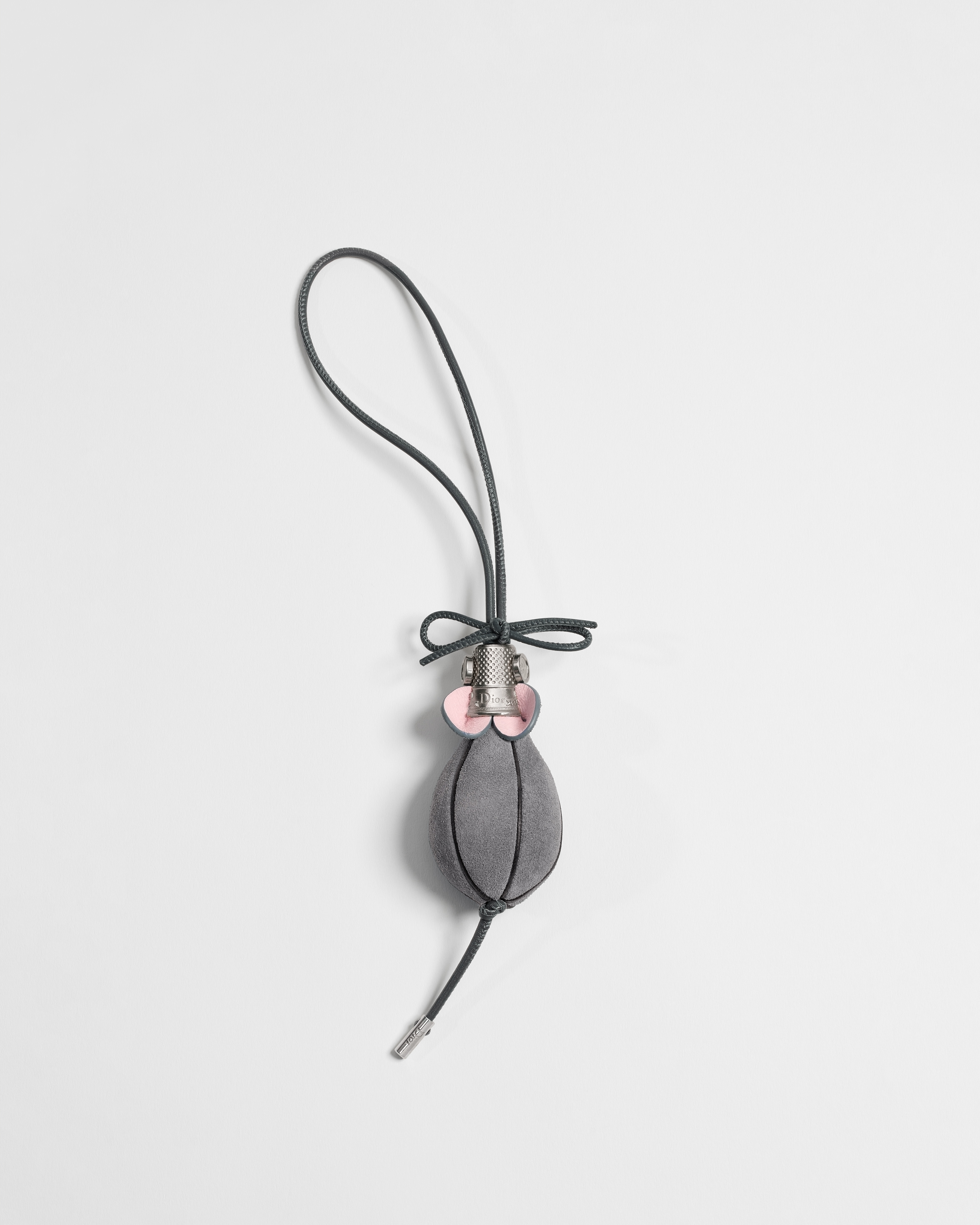 Mouse Bag Charm Gray Calfskin and Antique Silver-Finish Brass E01