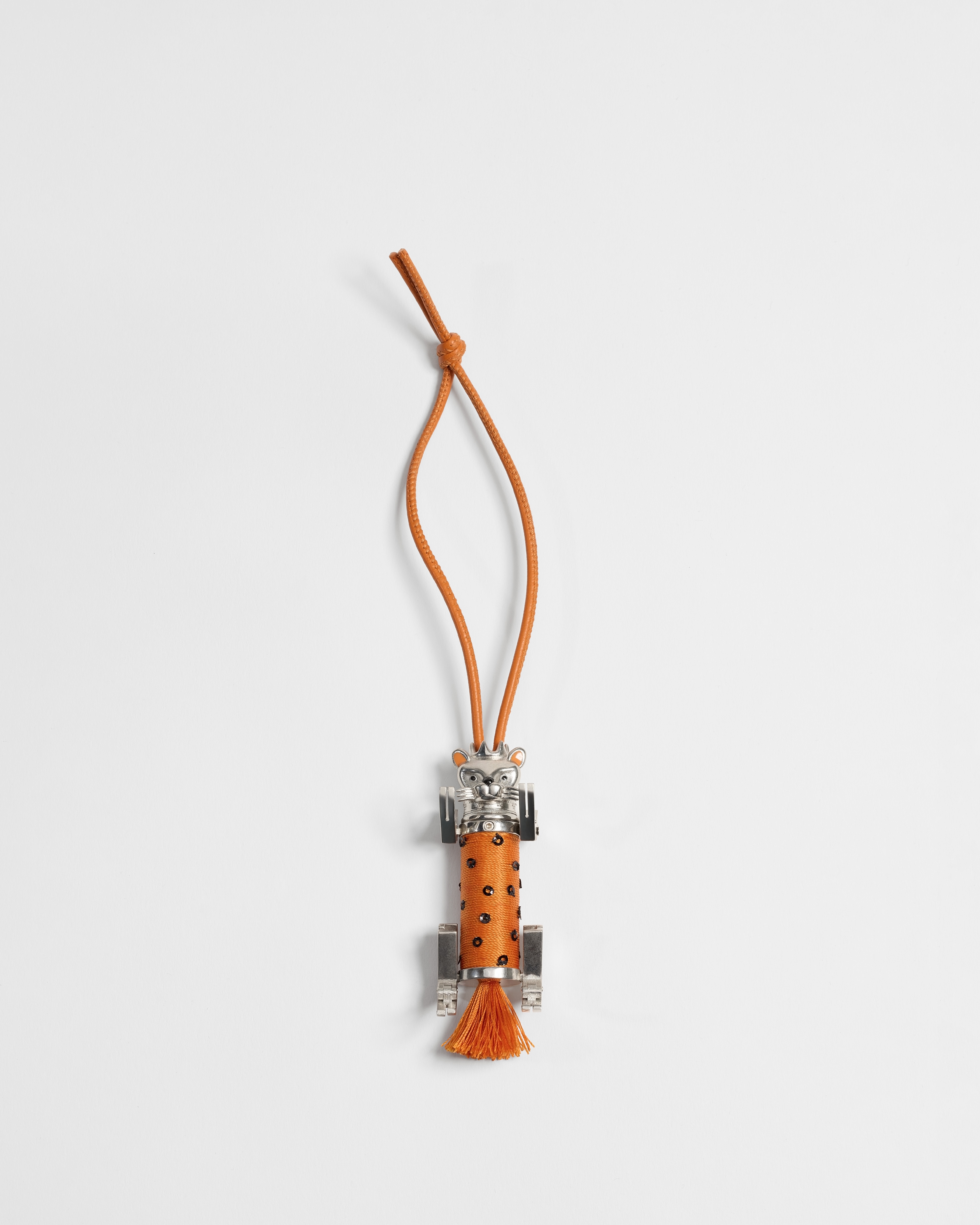Dior Créatures Couture Bag Charm Antique Silver-Finish Brass with Orange Lambskin and Technical Fabric E01