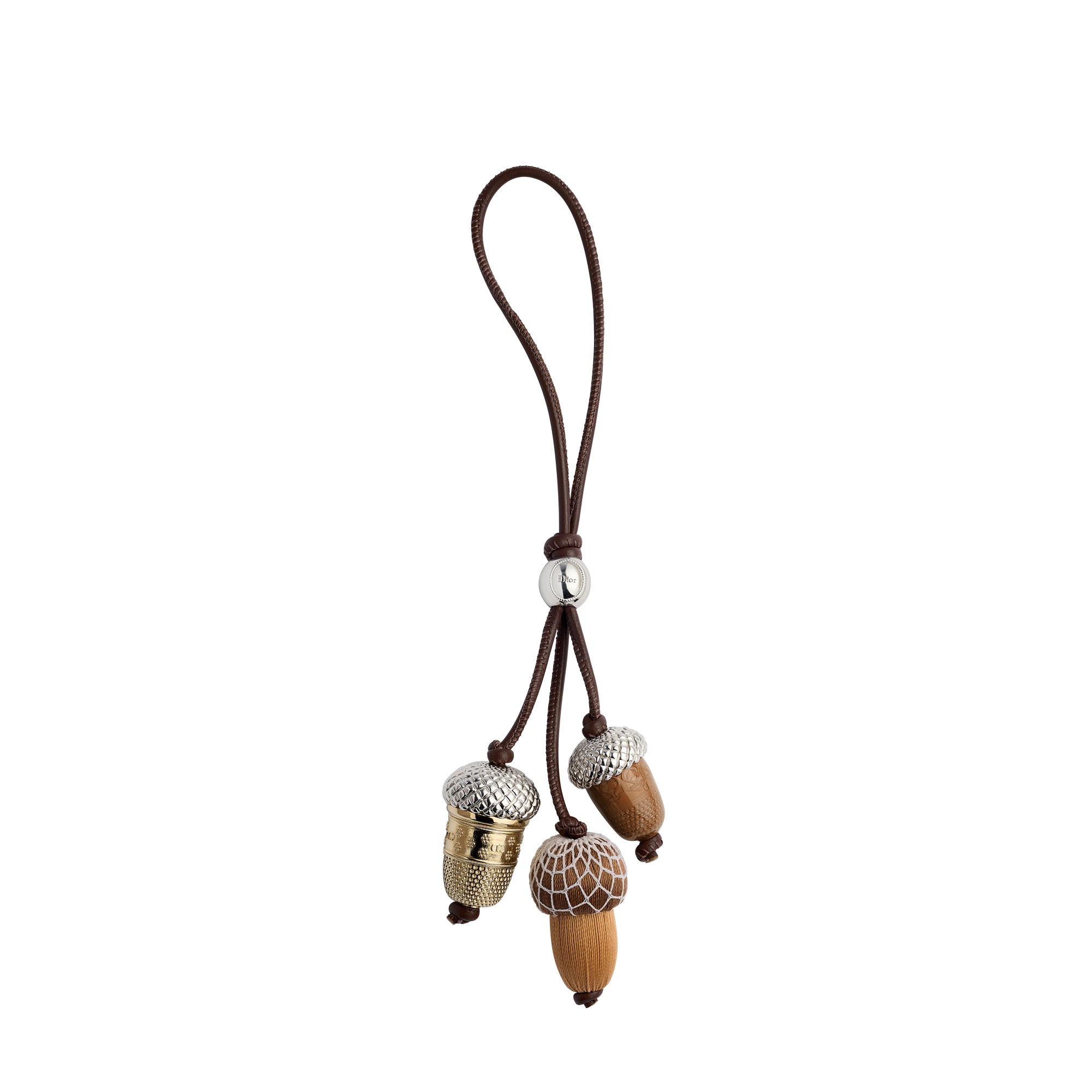 Jardin d'Atelier Dior Acorn Bag Charm Antique Silver-Finish Brass with Brown Calfskin and Technical Fabric Thread E01