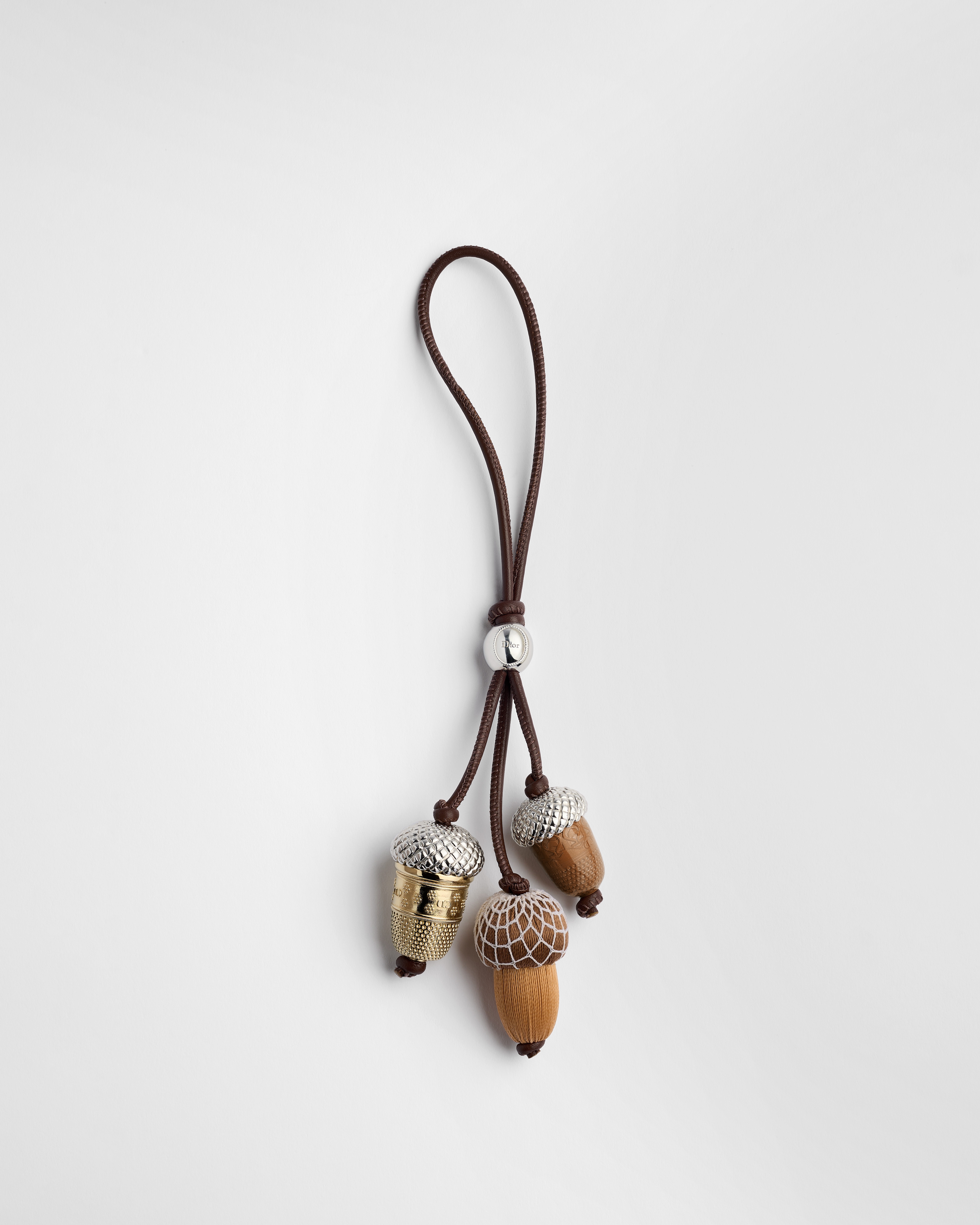Jardin d'Atelier Dior Acorn Bag Charm Antique Silver-Finish Brass with Brown Calfskin and Technical Fabric Thread E01