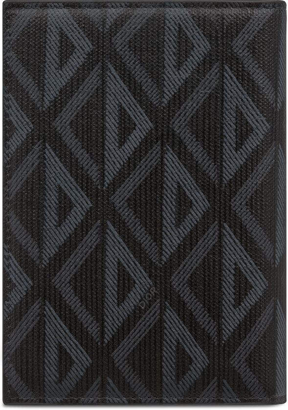 Passport Cover Black Coated Cotton Canvas with CD Diamond Print DIOR