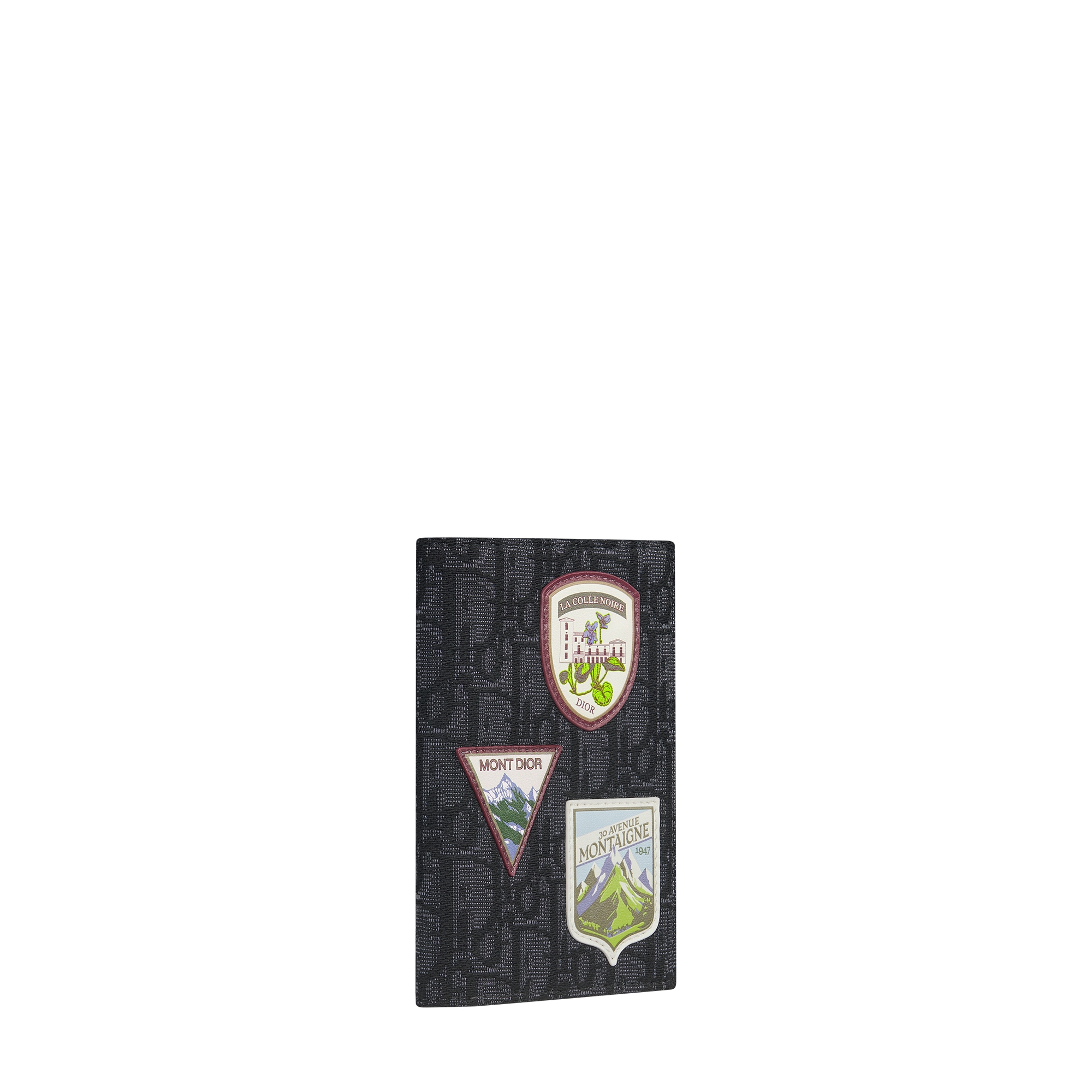 Passport Cover Black Dior Oblique Jacquard and Multicolor Dior Mountain Patches E03