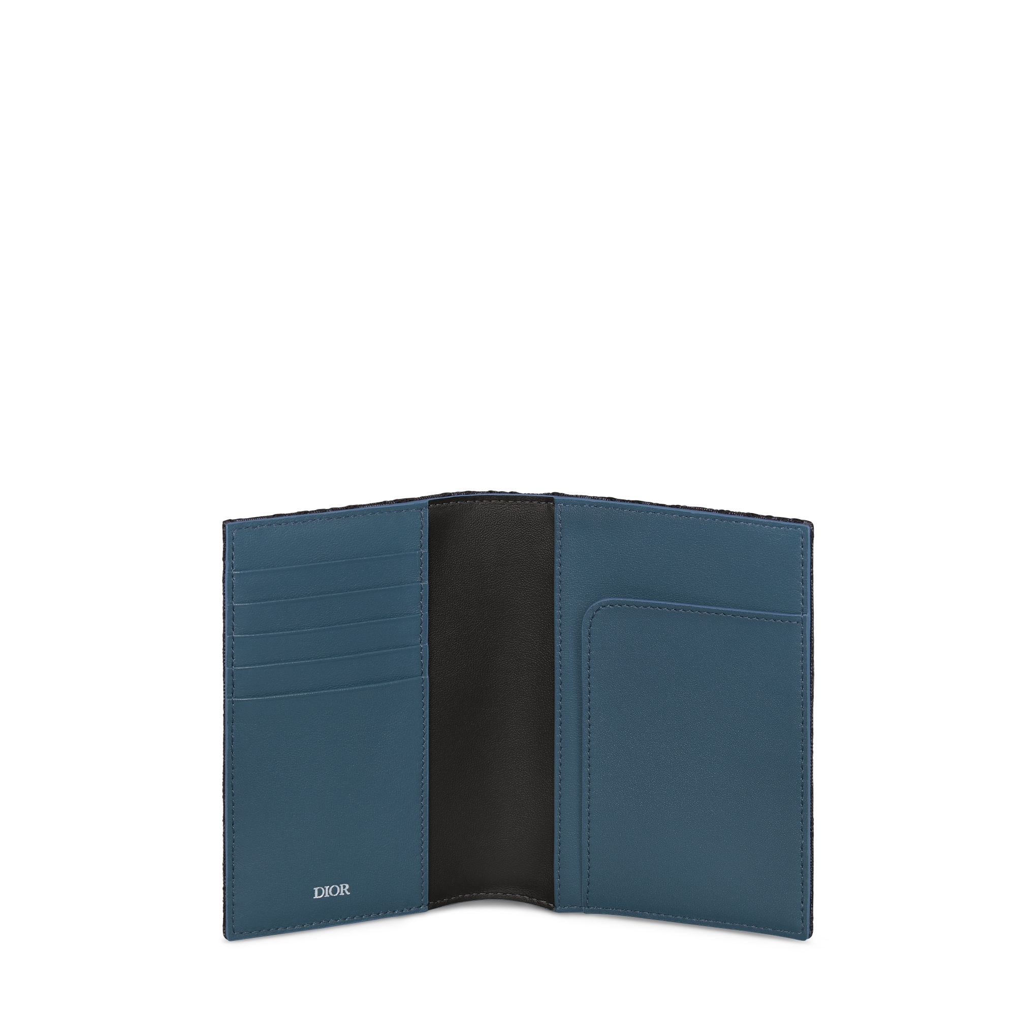 Funda para pasaporte Dior Oblique en jacquard negro y parches Dior Mountain multicolores E07