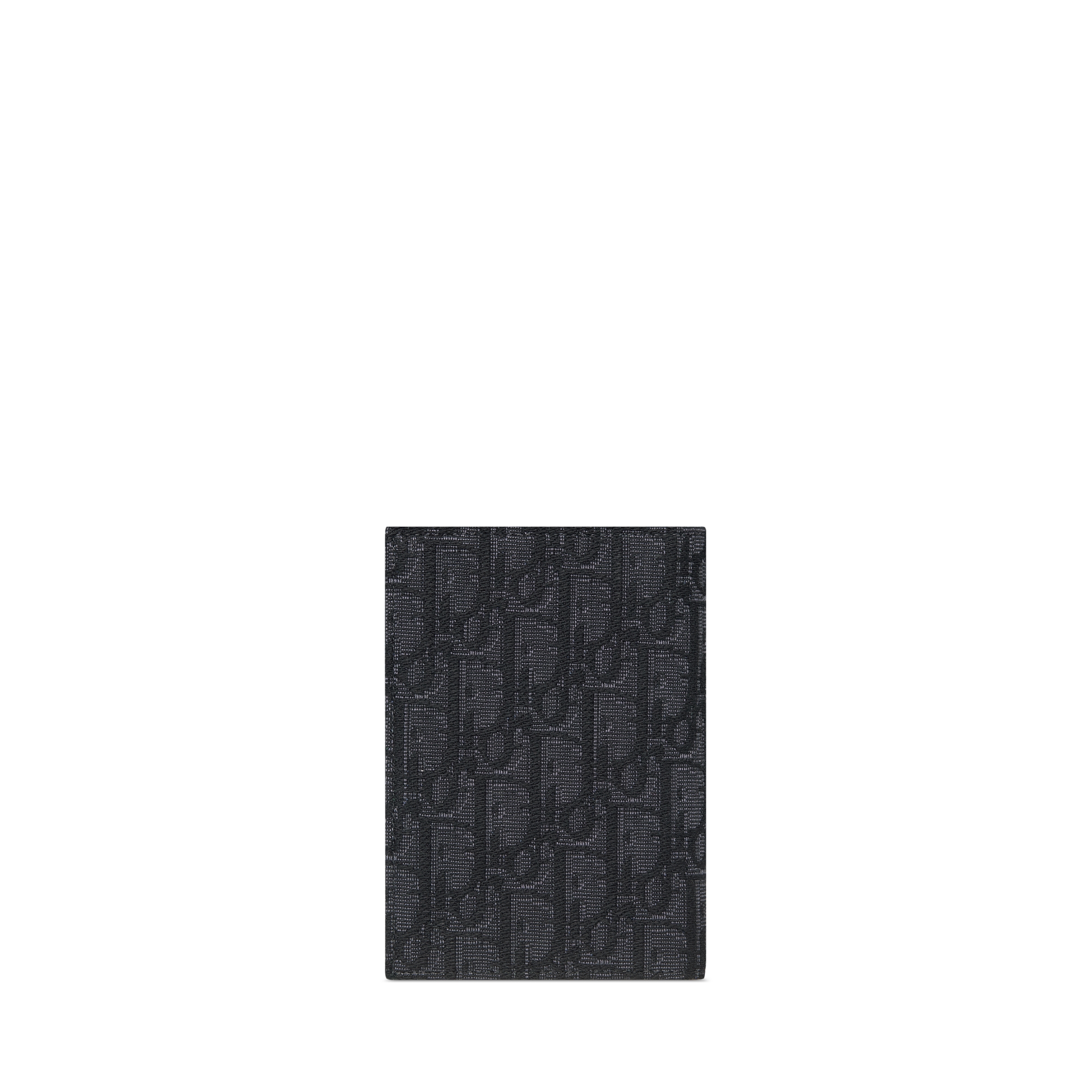 Funda para pasaporte Dior Oblique en jacquard negro y parches Dior Mountain multicolores E08