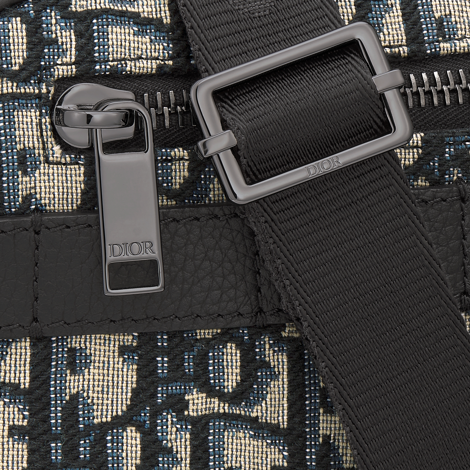 Sac bandoulière Mini Safari Toile jacquard Dior Oblique beige et noir E09