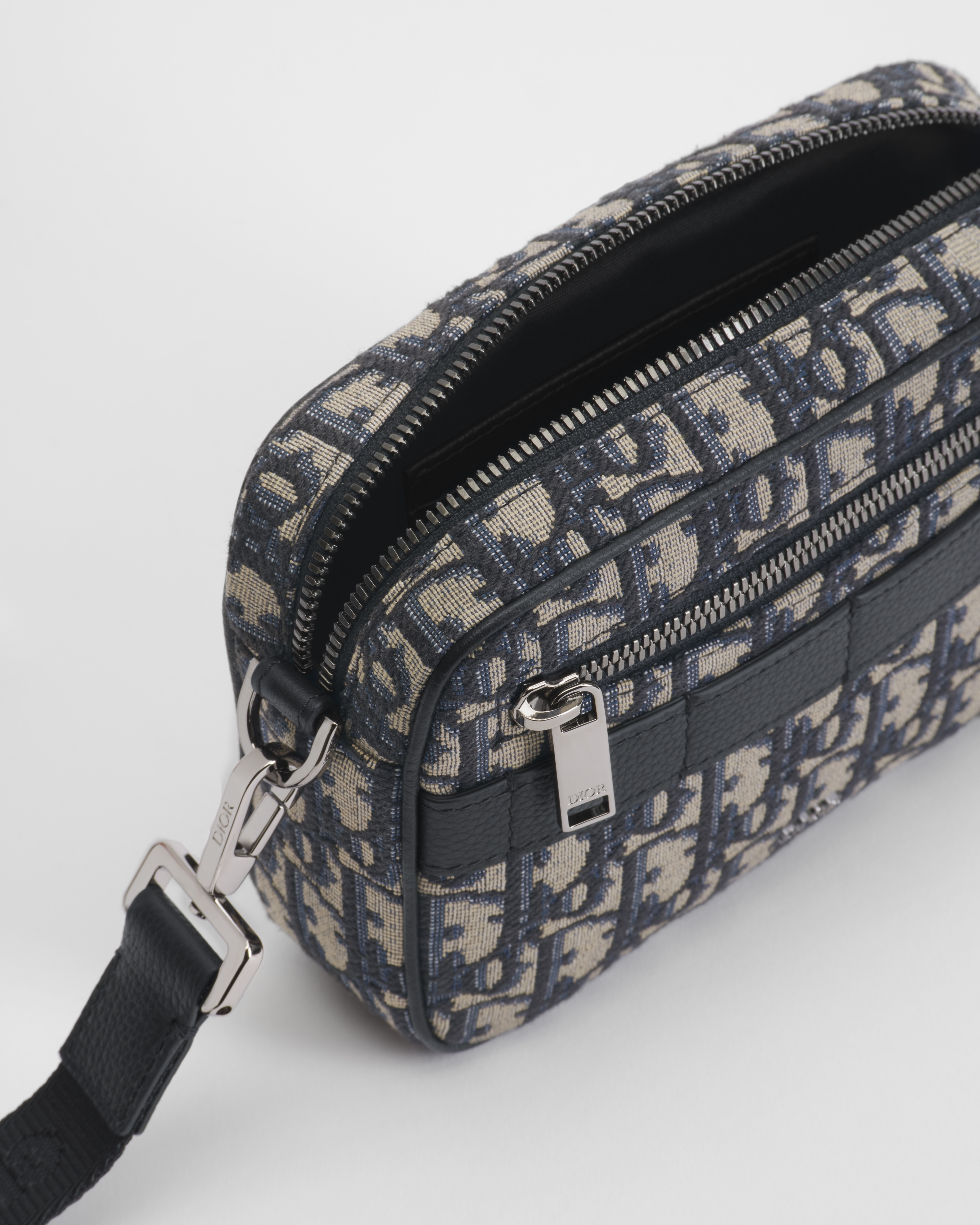 迷你 Safari 郵差袋 米色和黑色 Dior Oblique 圖案緹花 E06